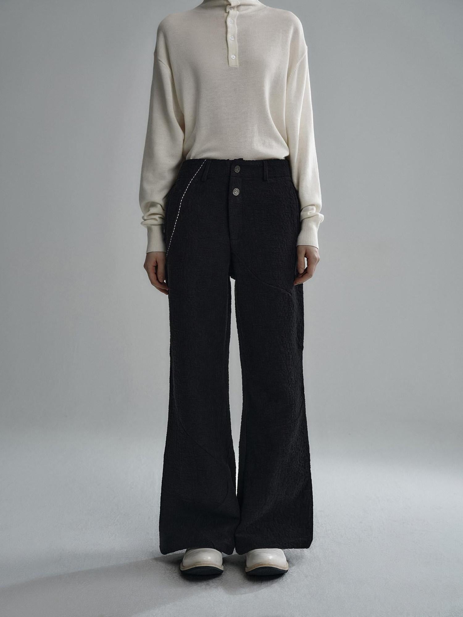 Hypeyourself Comfortable Loose Fit Casual Business Youth Solid Color Long Flared Pants