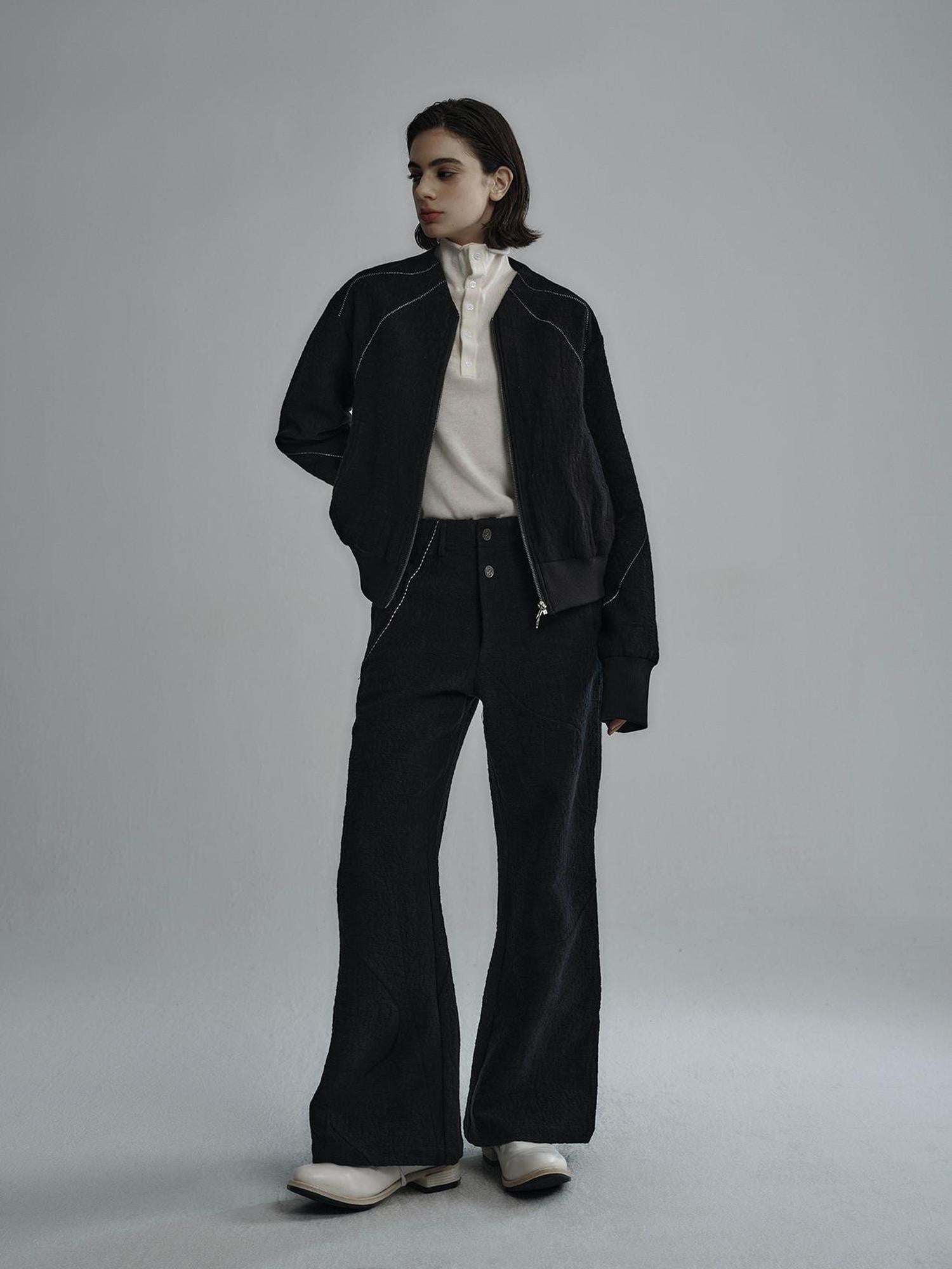 Hypeyourself Comfortable Loose Fit Casual Business Youth Solid Color Long Flared Pants