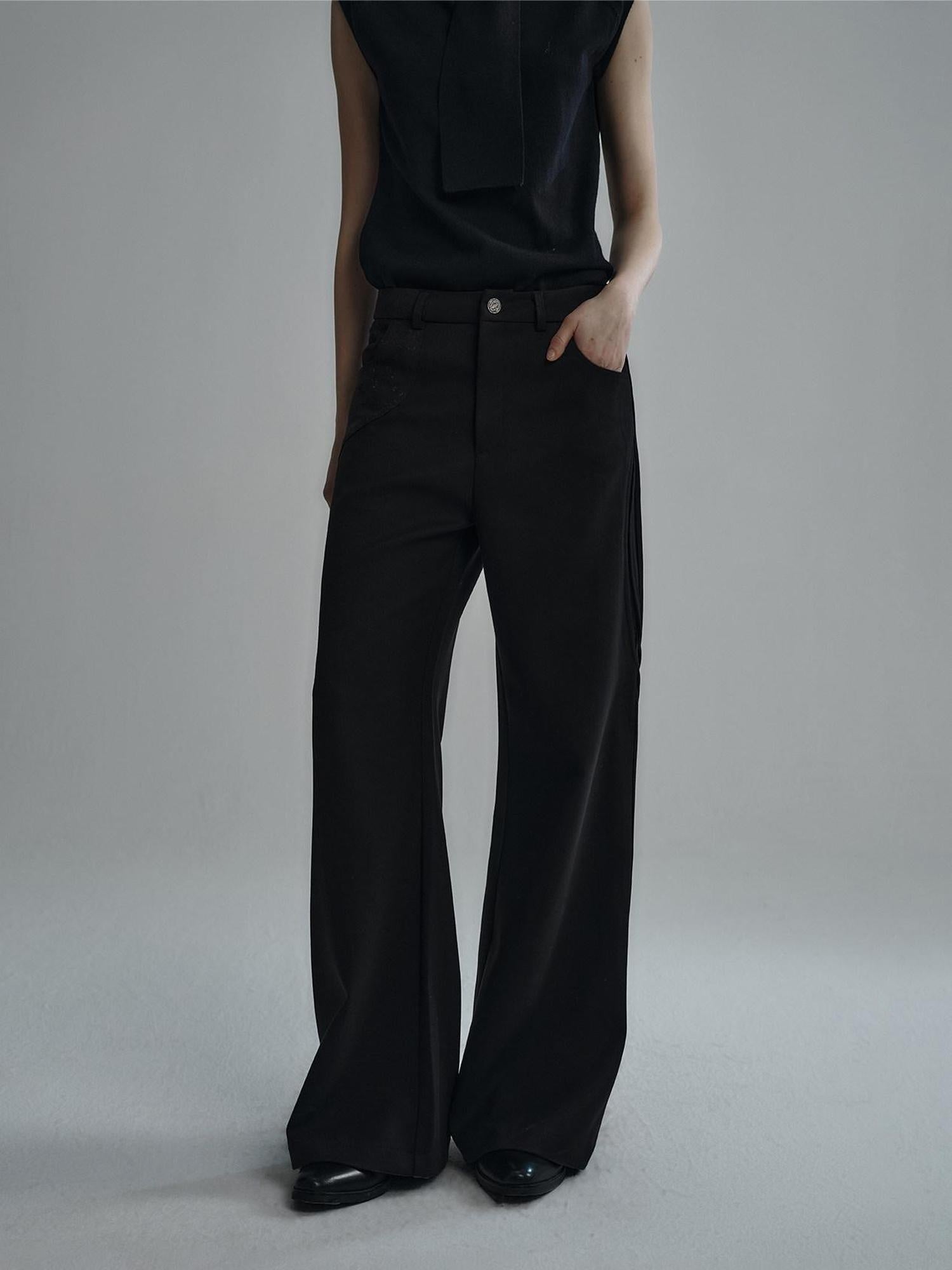 Hypeyourself Comfortable Loose Fit Cool Urban Casual Solid Obsidian Black Flared Pants