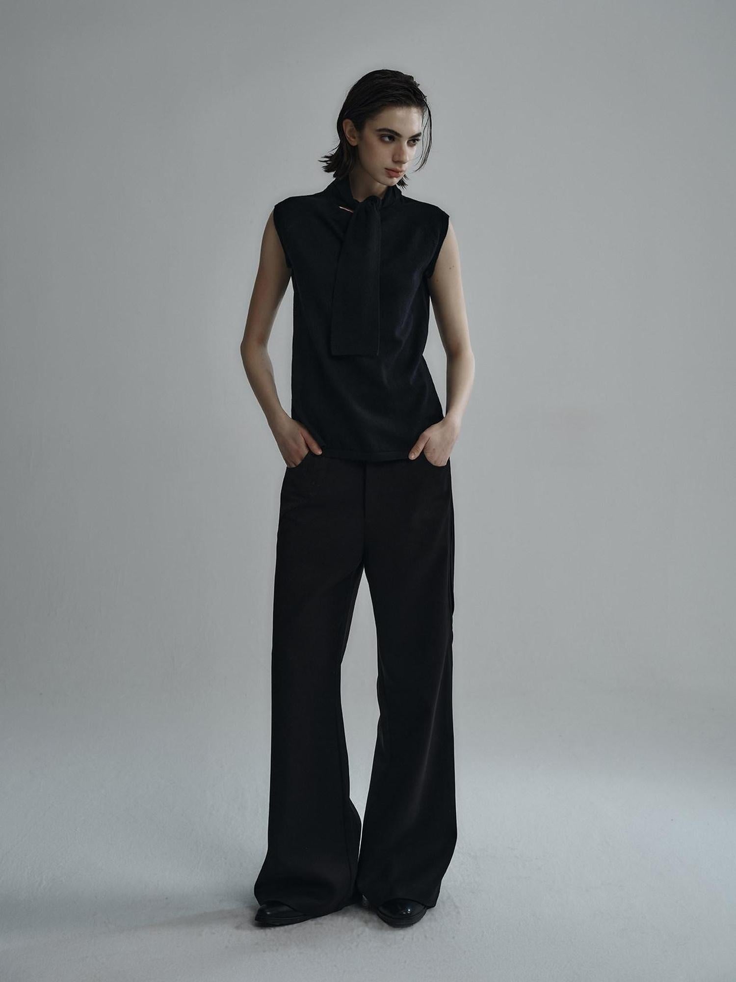 Hypeyourself Comfortable Loose Fit Cool Urban Casual Solid Obsidian Black Flared Pants