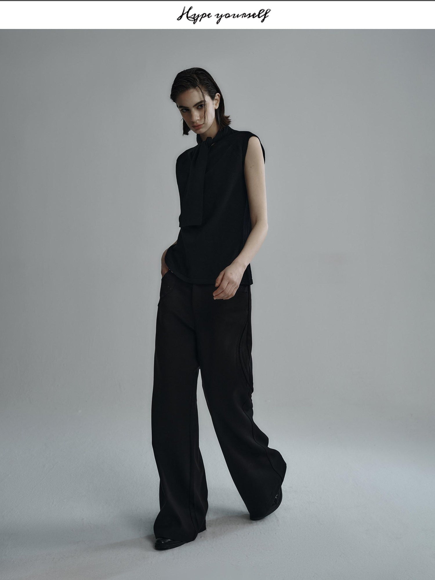 Hypeyourself Comfortable Loose Fit Cool Urban Casual Solid Obsidian Black Flared Pants