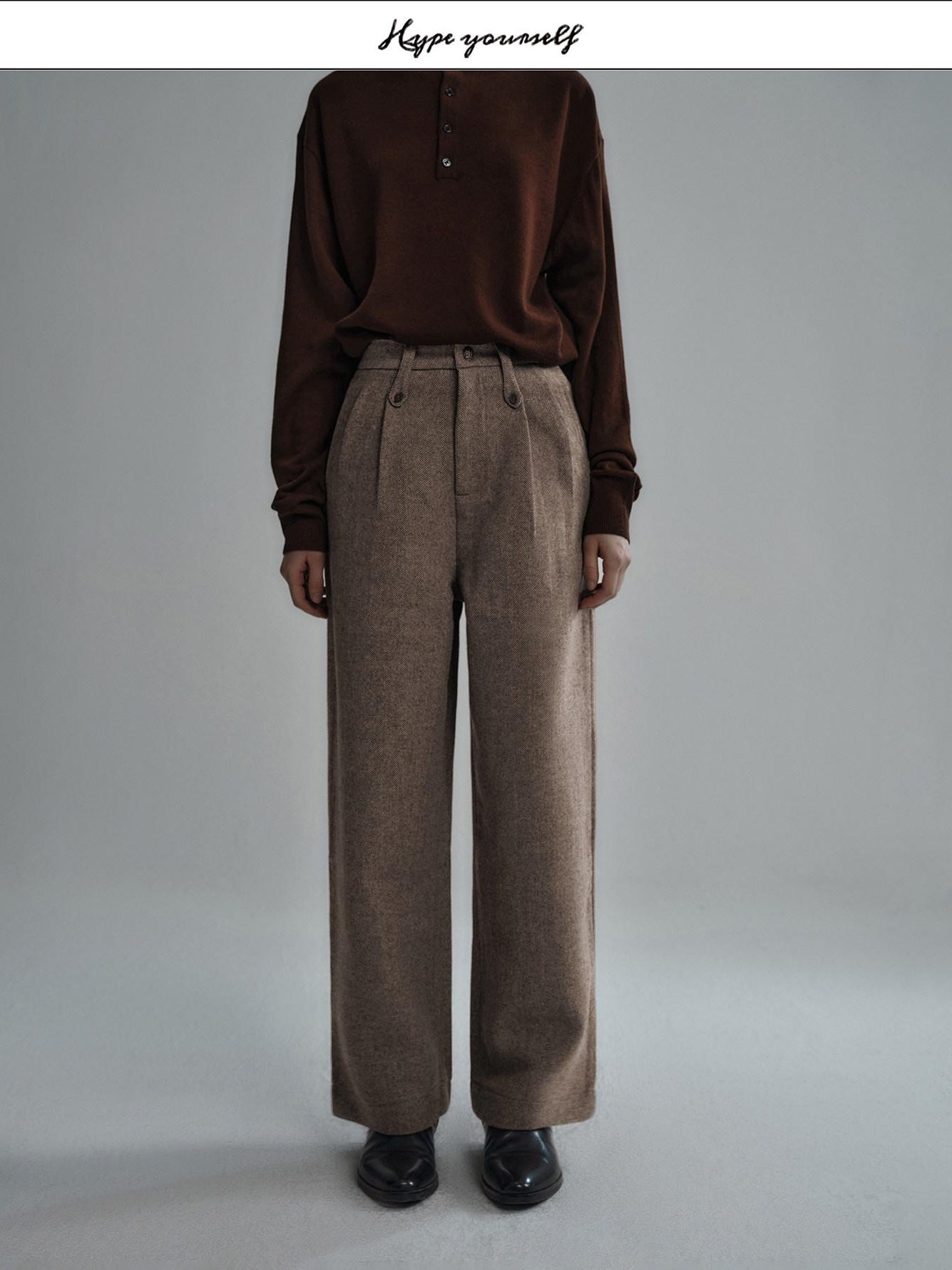 Hypeyourself Comfortable Versatile Edgy Casual Youth Solid Black Dark Brown Straight Pants