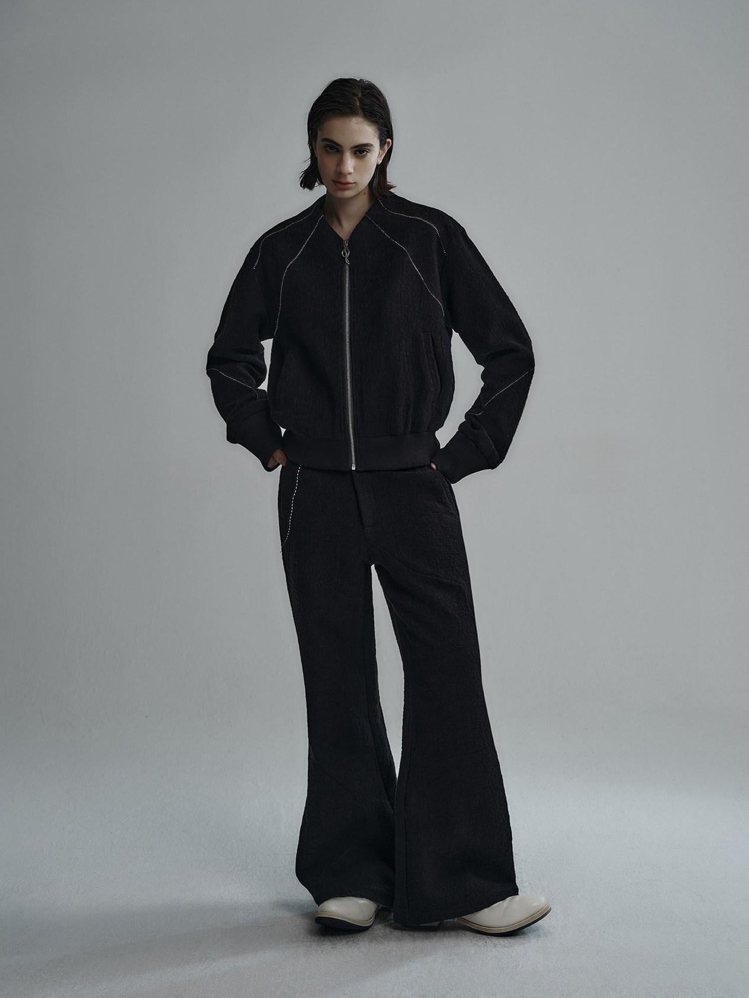 Hypeyourself Cotton Blend Patchwork Oversized Unisex Collarless Zipper Cropped Jackets