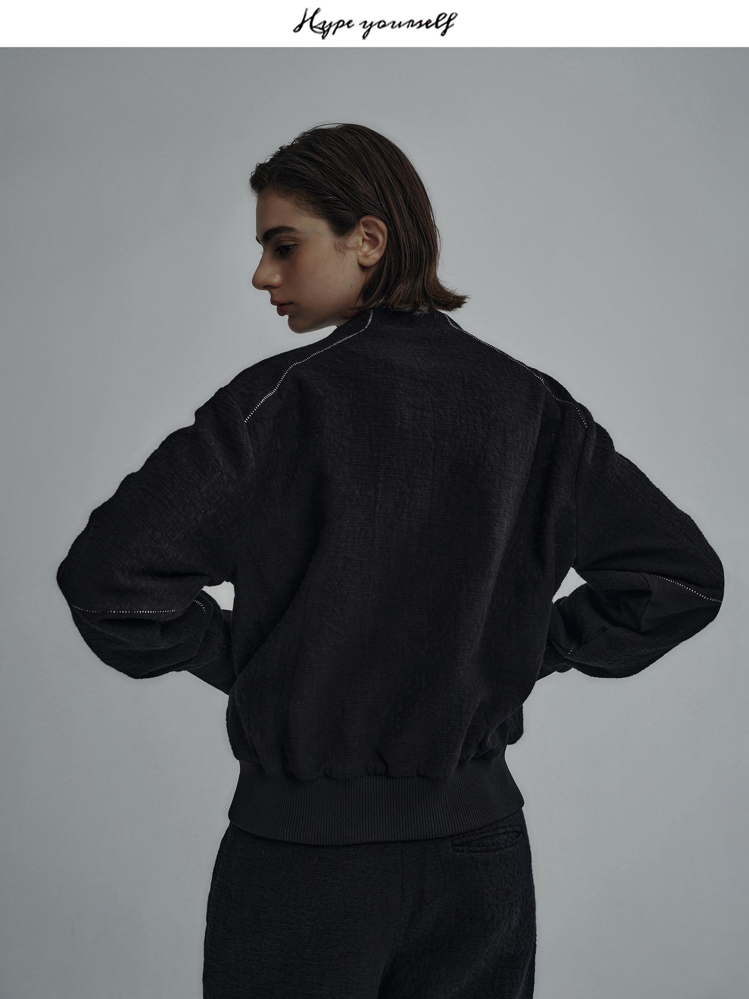 Hypeyourself Cotton Blend Patchwork Oversized Unisex Collarless Zipper Cropped Jackets