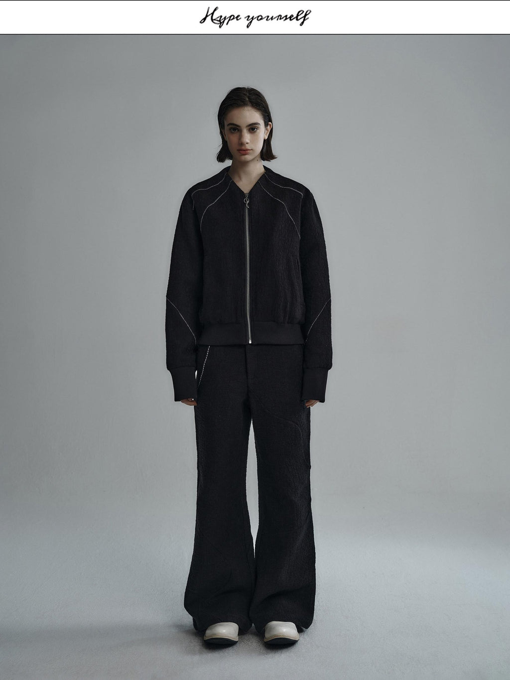 Hypeyourself Cotton Blend Patchwork Oversized Unisex Collarless Zipper Cropped Jackets