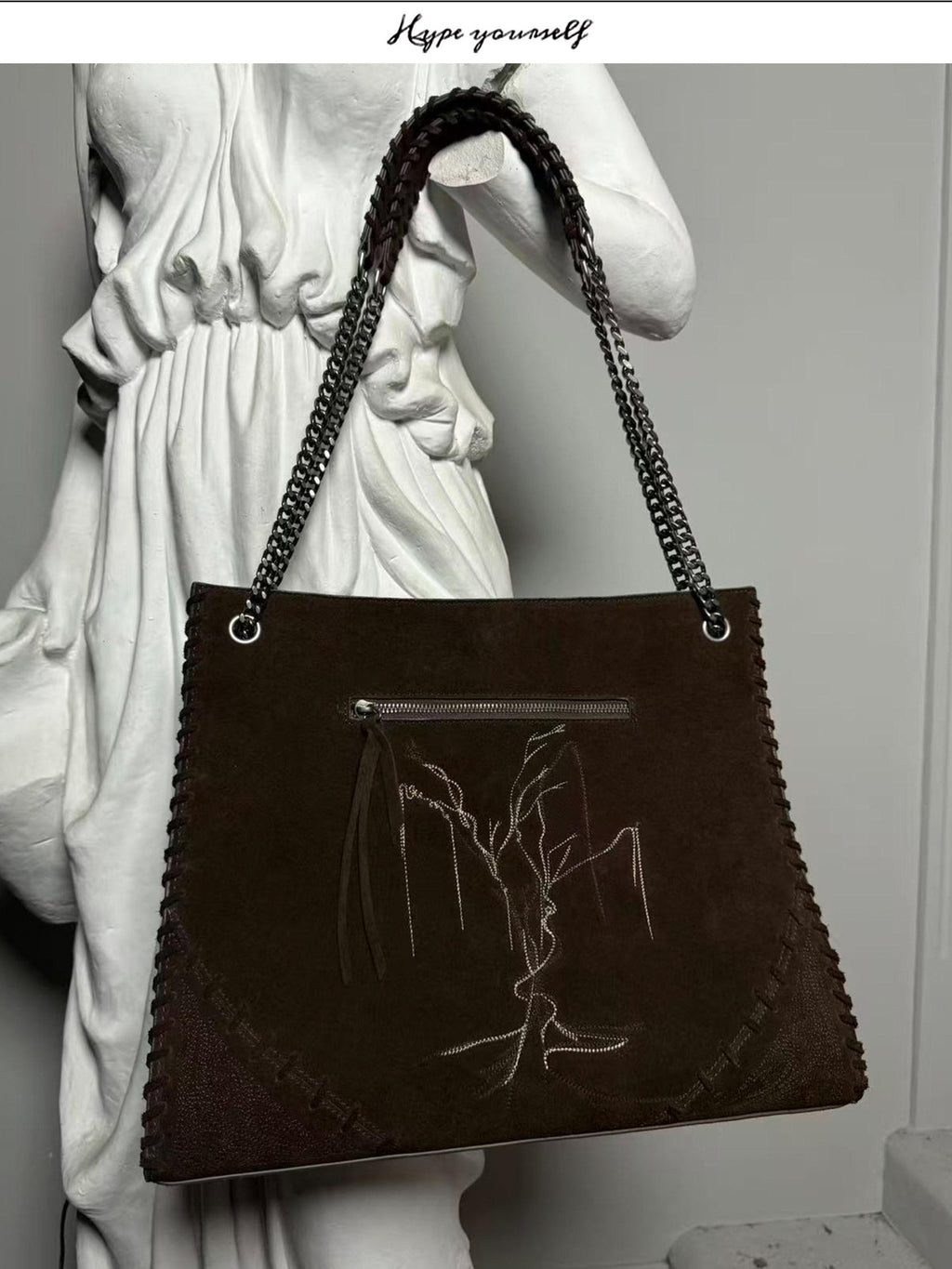 Hypeyourself Durable Vintage Woven Leather Zip Closure Messenger Bag Men Everyday Bags