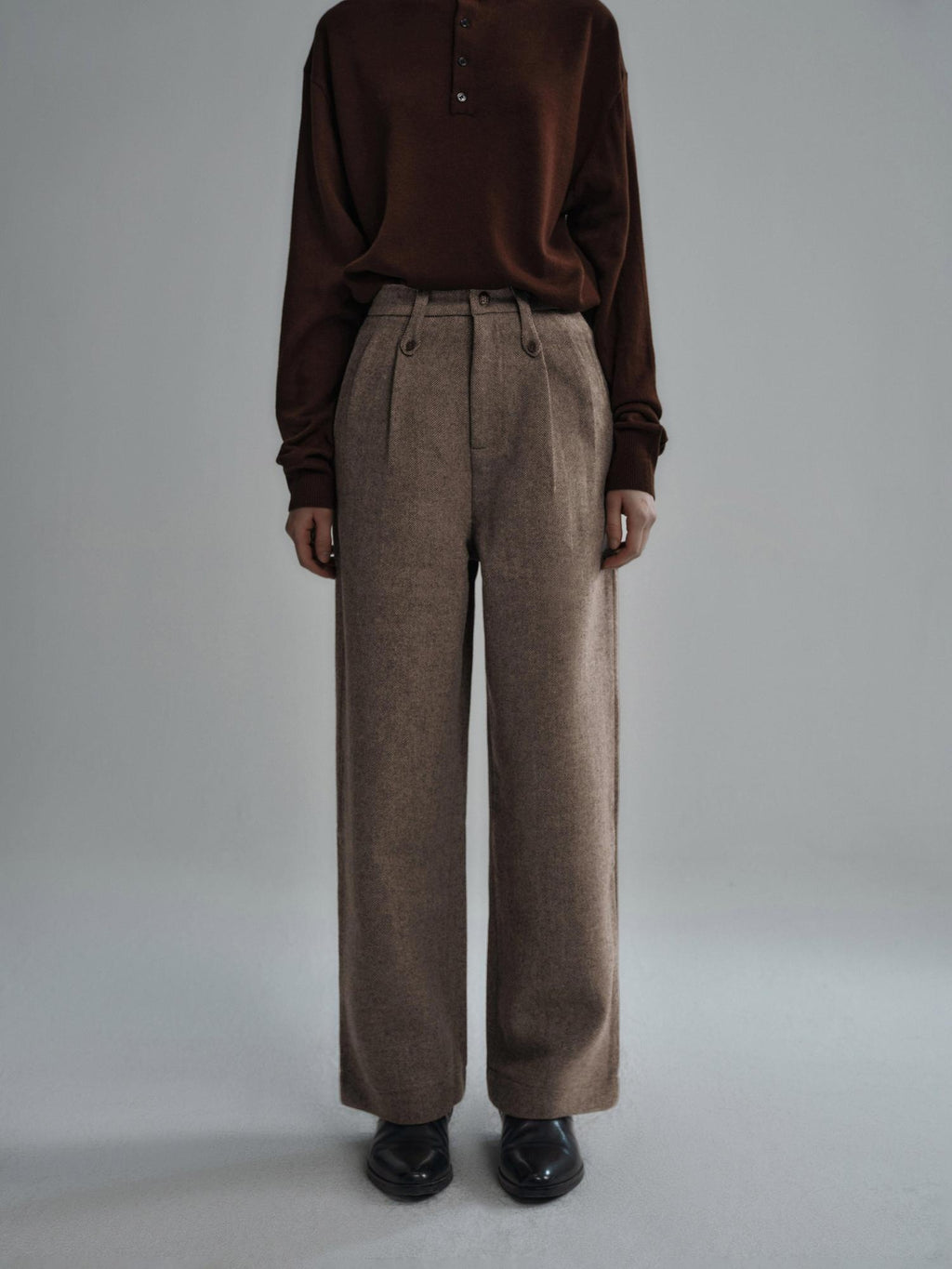 Hypeyourself Edgy Straight Cut Solid Black Dark Brown Casual Youth Long Straight Pants