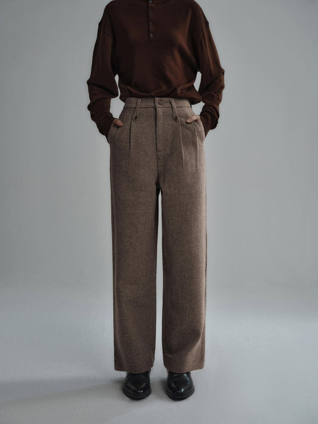 Hypeyourself Edgy Straight Cut Solid Black Dark Brown Casual Youth Long Straight Pants