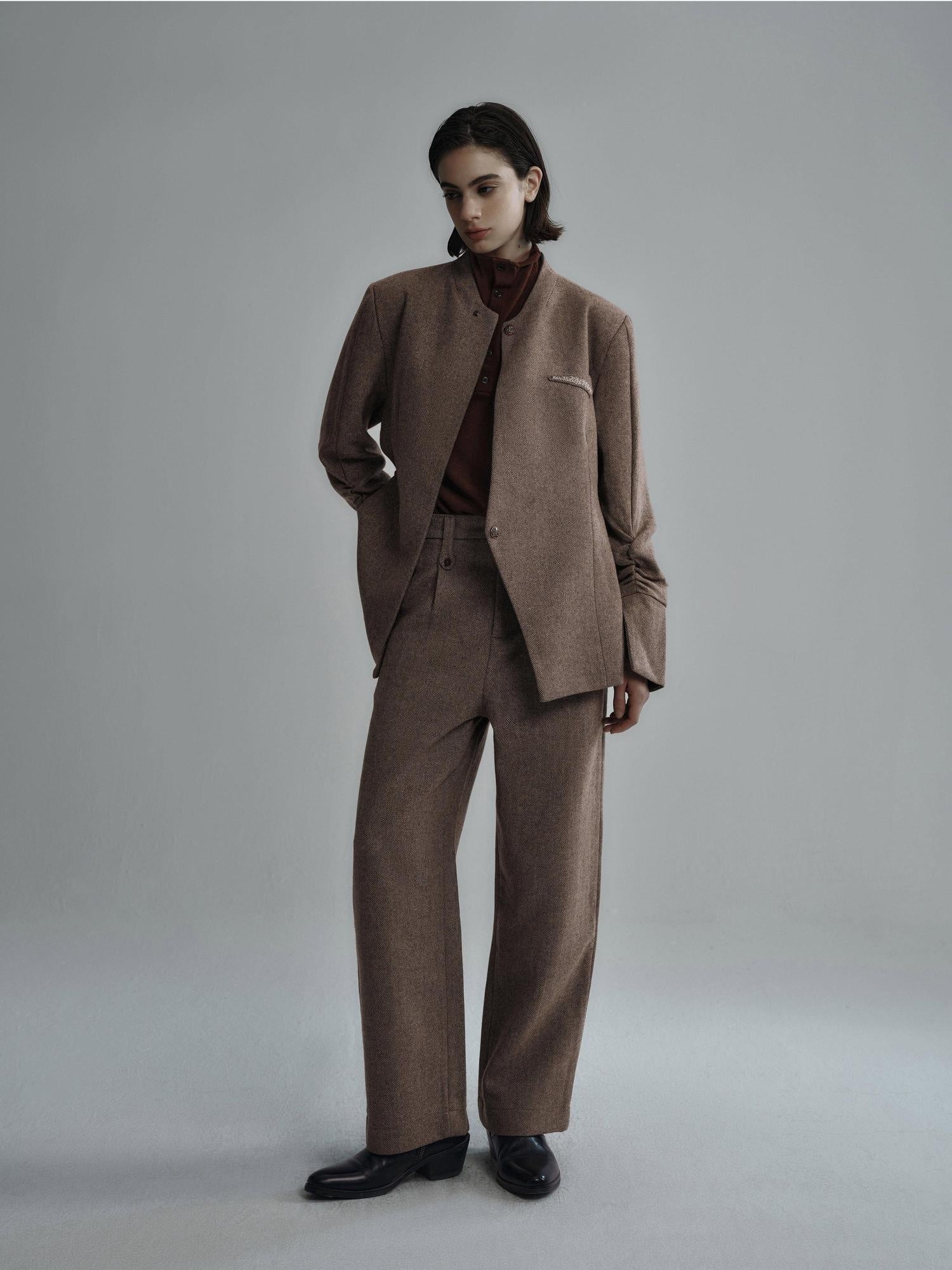 Hypeyourself Edgy Straight Cut Solid Black Dark Brown Casual Youth Long Straight Pants