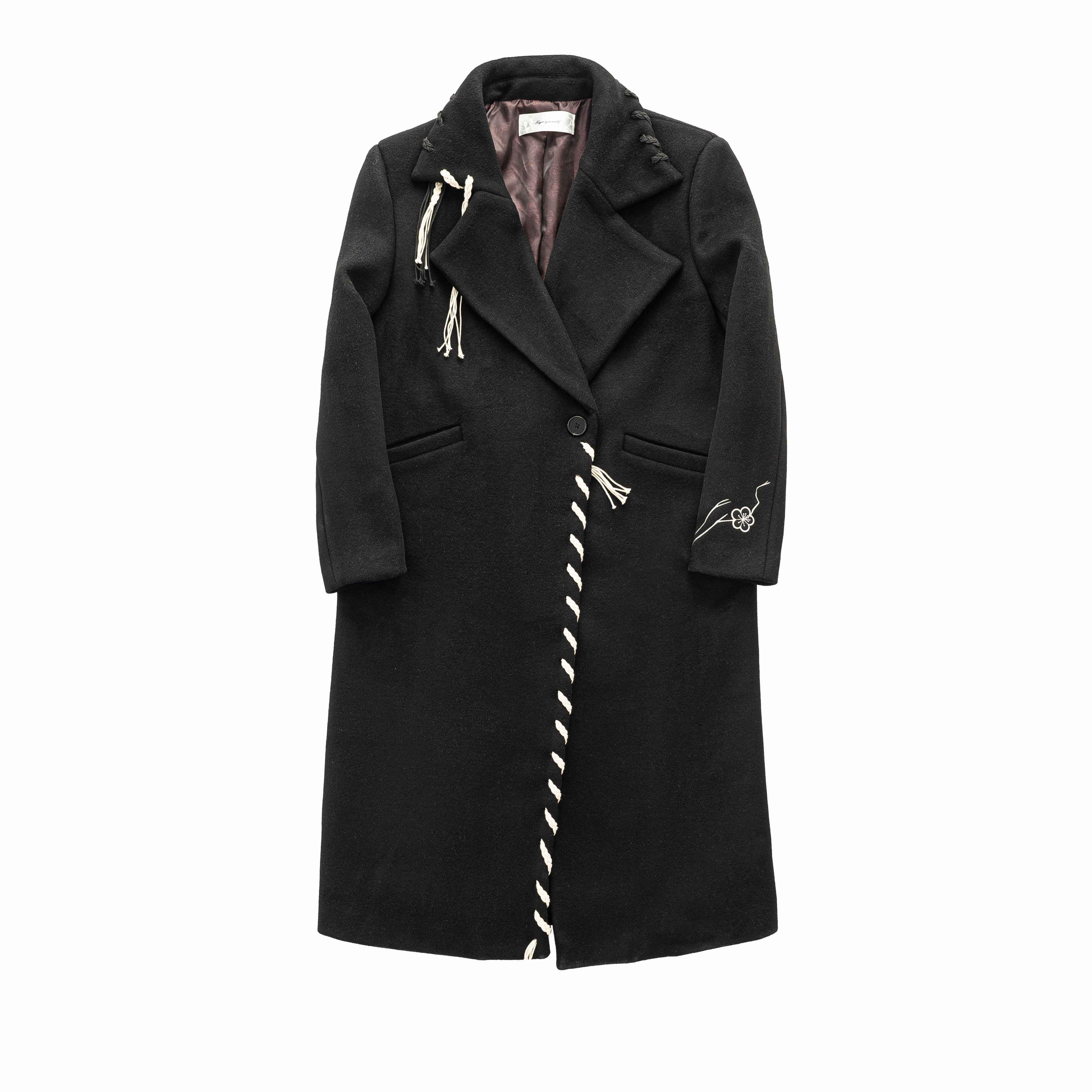 Hypeyourself_Embroidered_100%_Wool_Midlength_Single_Breasted_Kids_Business_Black_Wool_Coats_MISSTT