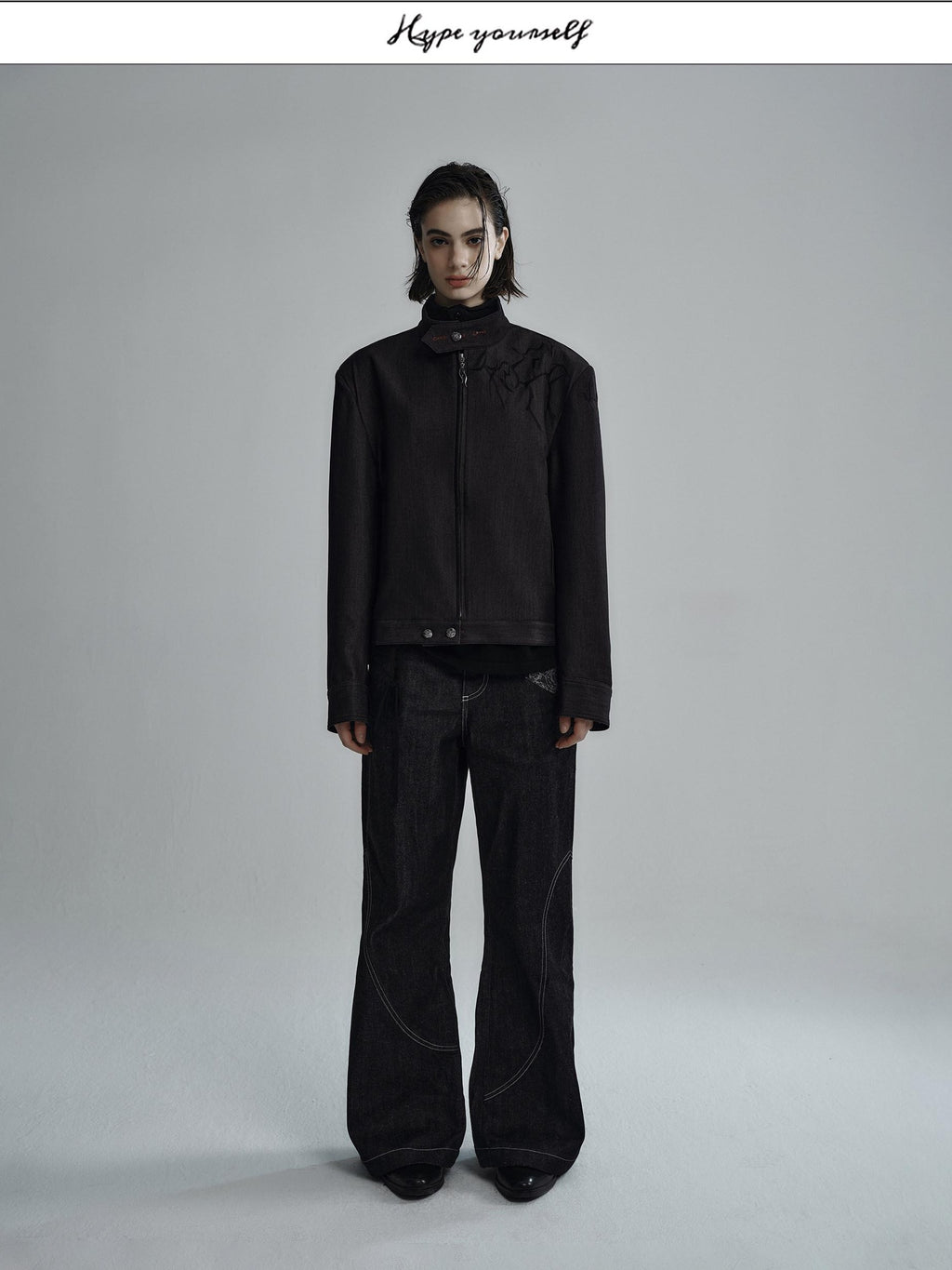 Hypeyourself Embroidered Loose Fit Stand Collar Striped Unisex Urban Polyester Cropped Jackets