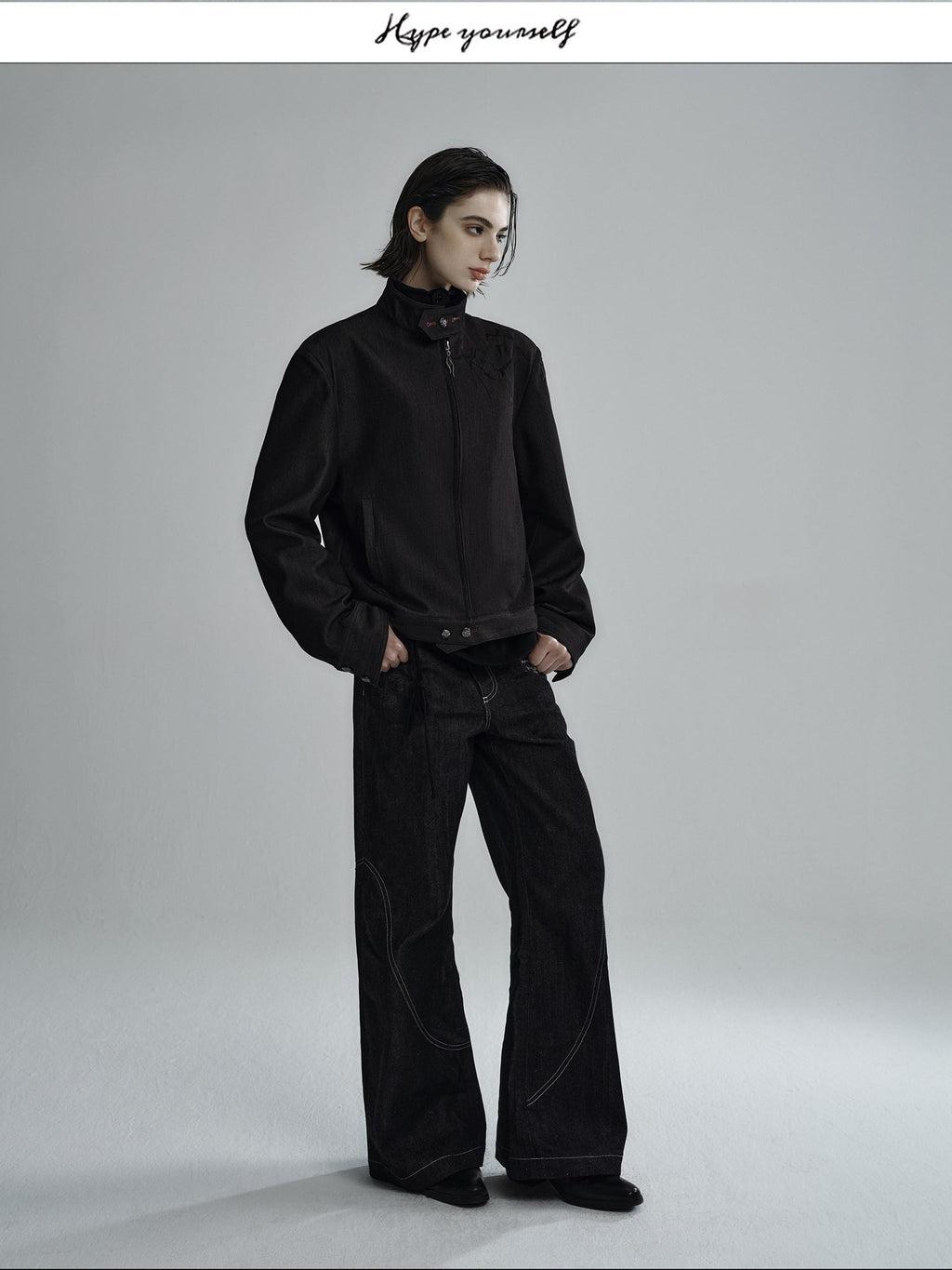 Hypeyourself Embroidered Loose Fit Stand Collar Striped Unisex Urban Polyester Cropped Jackets