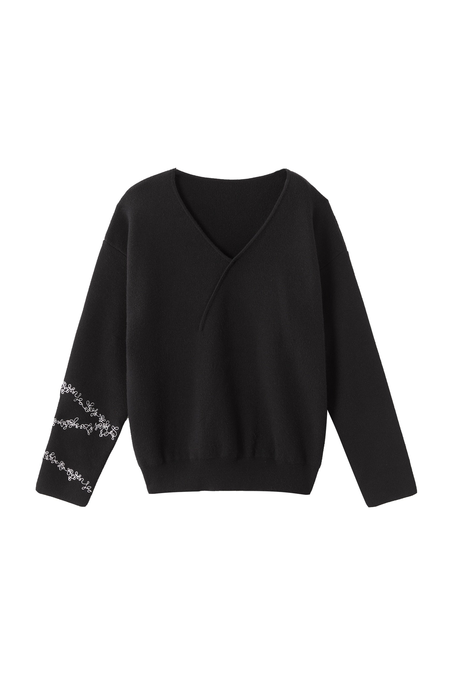 Hypeyourself_Embroidered_Snowflake_V-neck_Loose_Fit_Casual_Unisex_Black_Knitwear_Sweaters_MISSTT