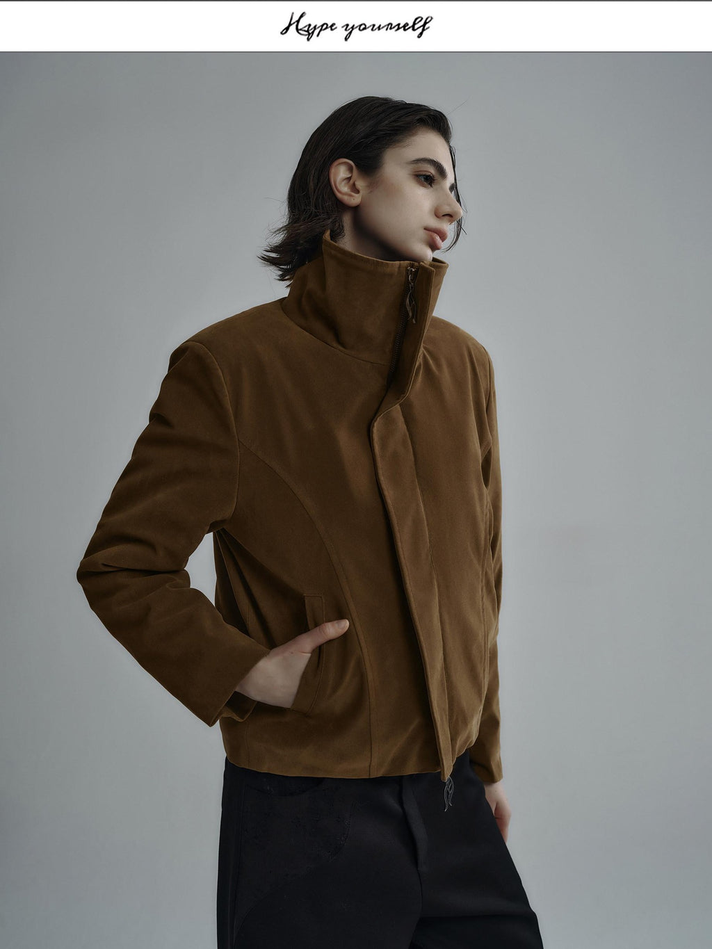 Hypeyourself Embroidered Suede High Collar Thick Minimalist Unisex Casual Leather Jackets