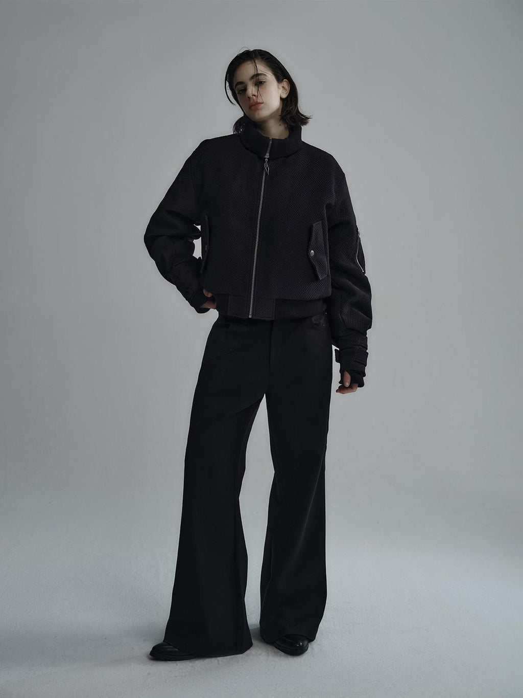 Hypeyourself Fleece Lined Oversized Short Stand Collar Zipper Unisex Black Puffer Jackets