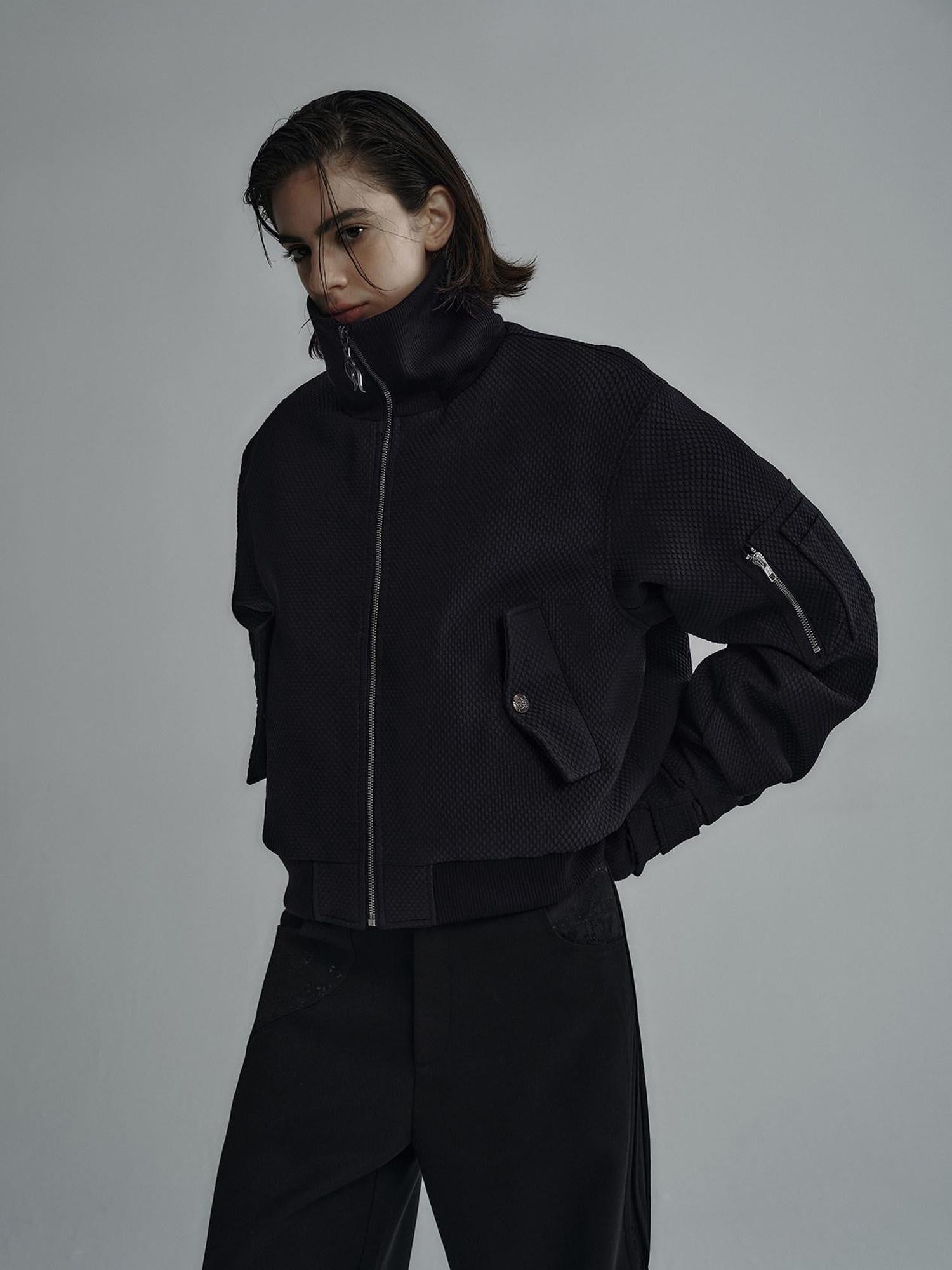 Hypeyourself Fleece Lined Oversized Short Stand Collar Zipper Unisex Black Puffer Jackets