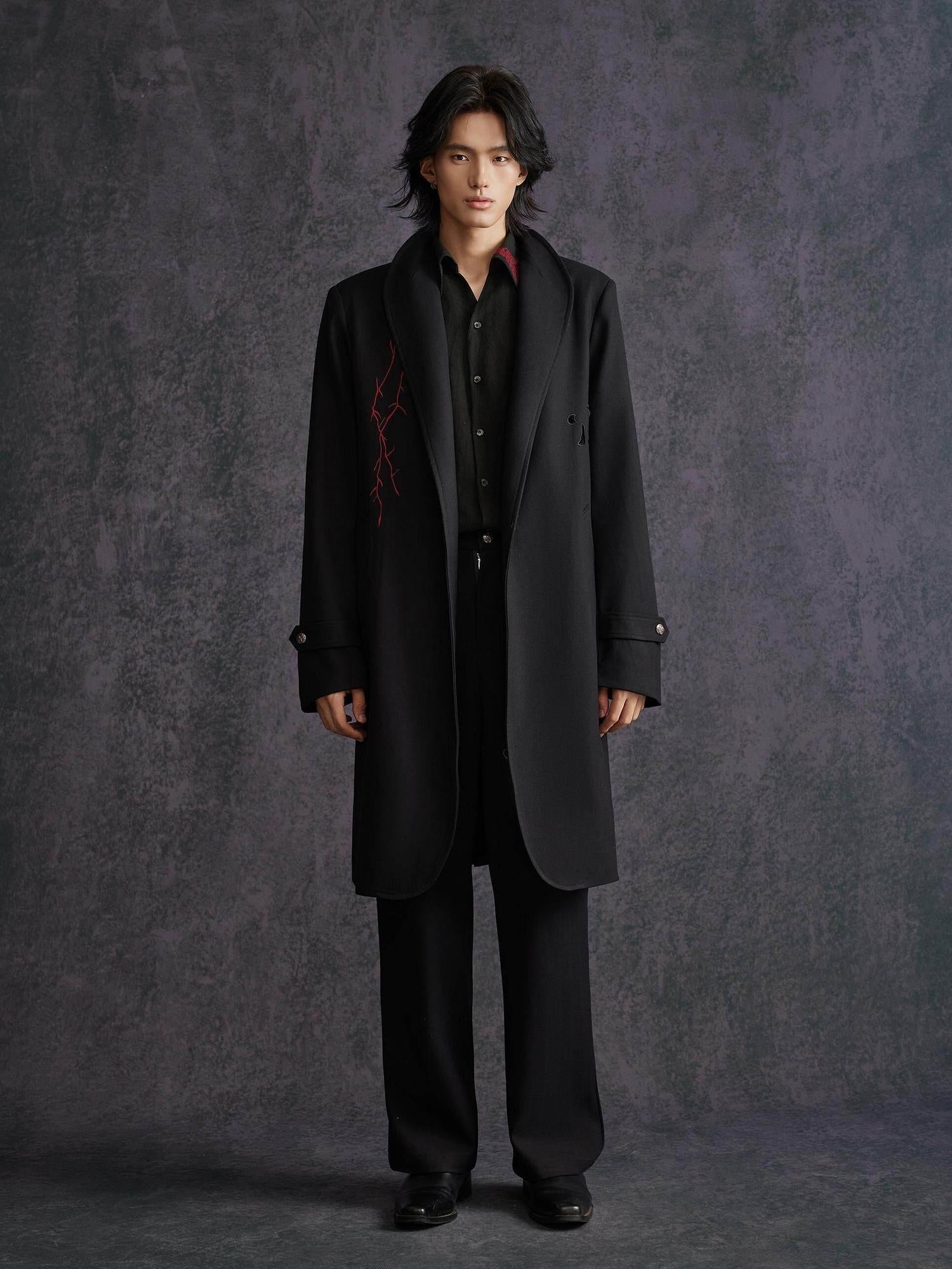 Hypeyourself Floral Print Modern Urban Stand Collar Mid Length Open Front Long Coats