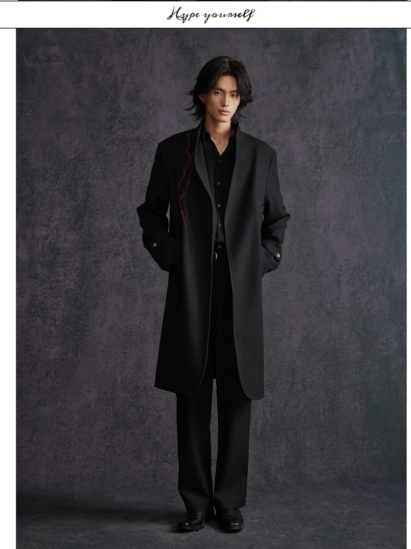 Hypeyourself Floral Print Modern Urban Stand Collar Mid Length Open Front Long Coats