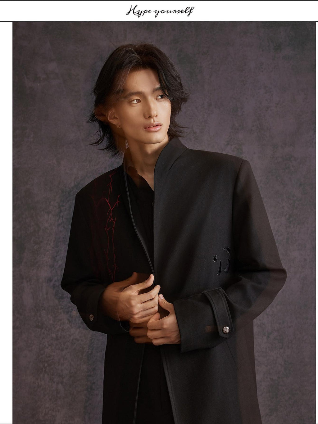 Hypeyourself Floral Print Modern Urban Stand Collar Mid Length Open Front Long Coats