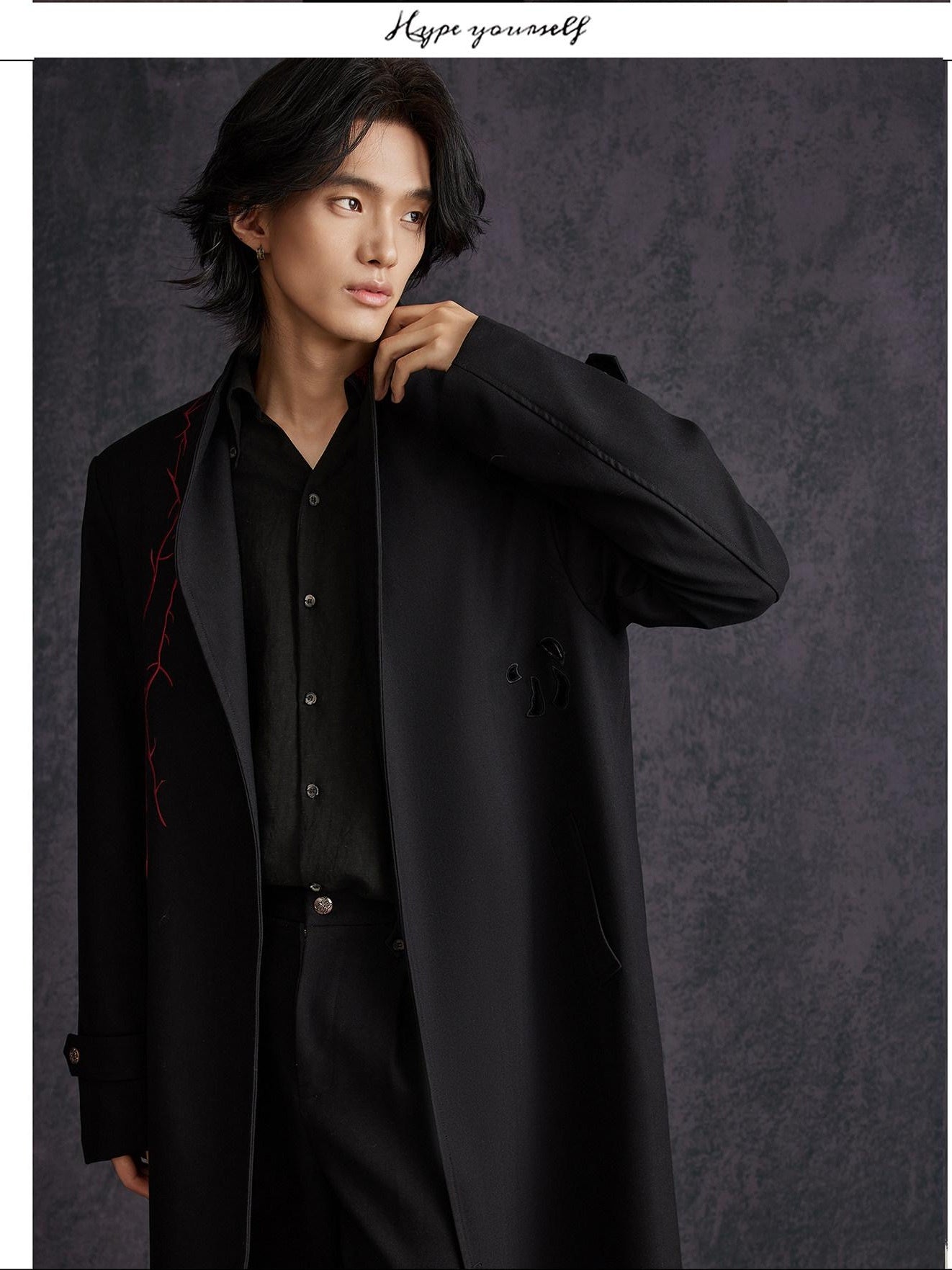 Hypeyourself Floral Print Modern Urban Stand Collar Mid Length Open Front Long Coats