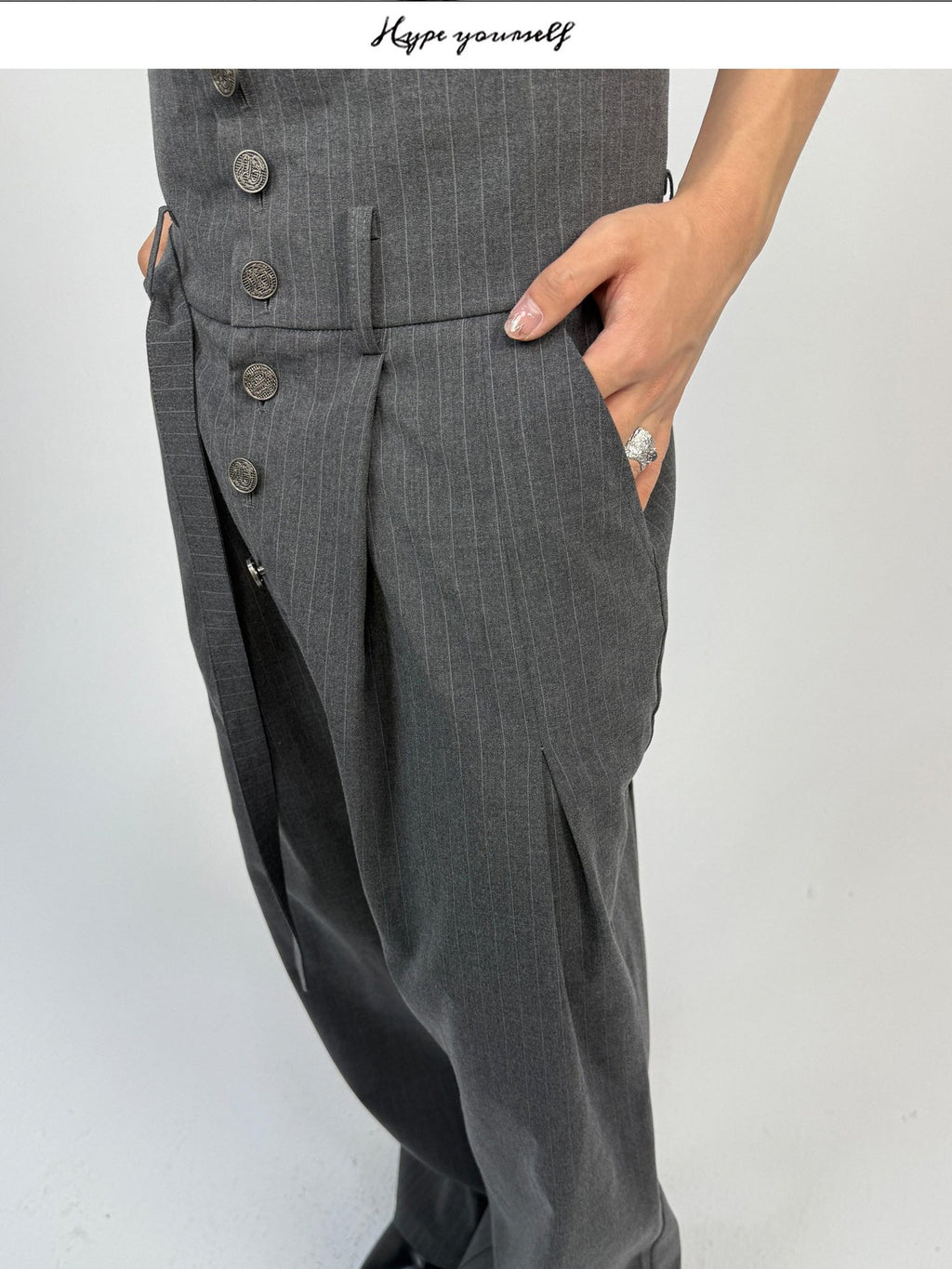 Hypeyourself High Waist Embroidered Pleated Urban Casual Business Loose Striped Flared Pants