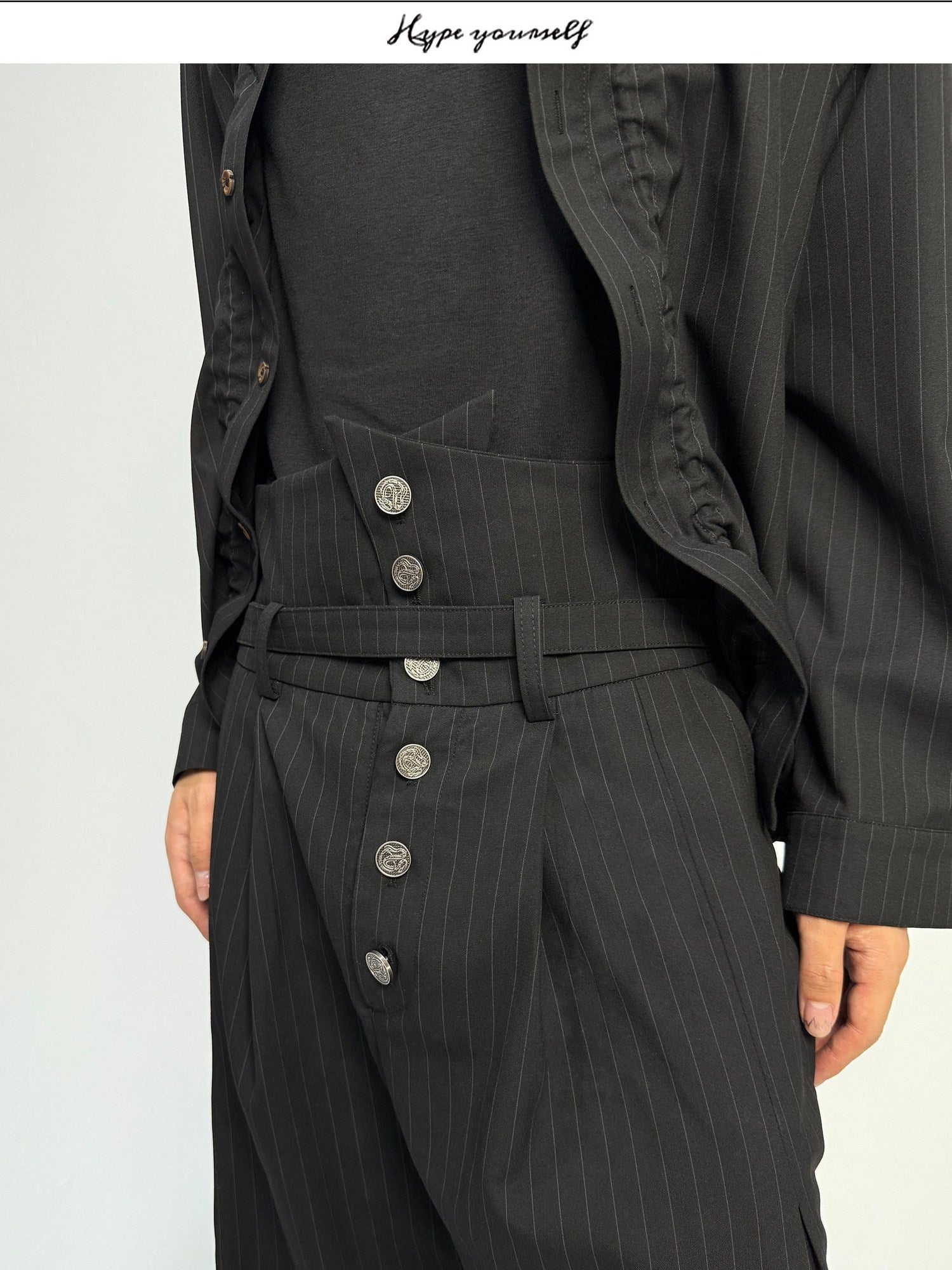Hypeyourself High Waist Embroidered Pleated Urban Casual Business Loose Striped Flared Pants