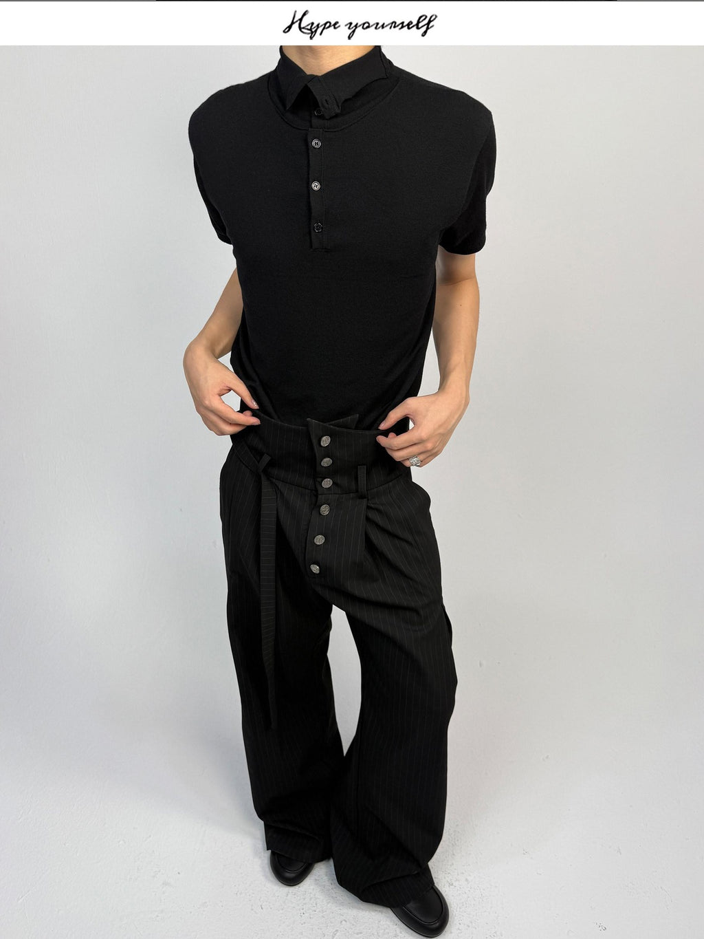 Hypeyourself High Waist Embroidered Pleated Urban Casual Business Loose Striped Flared Pants