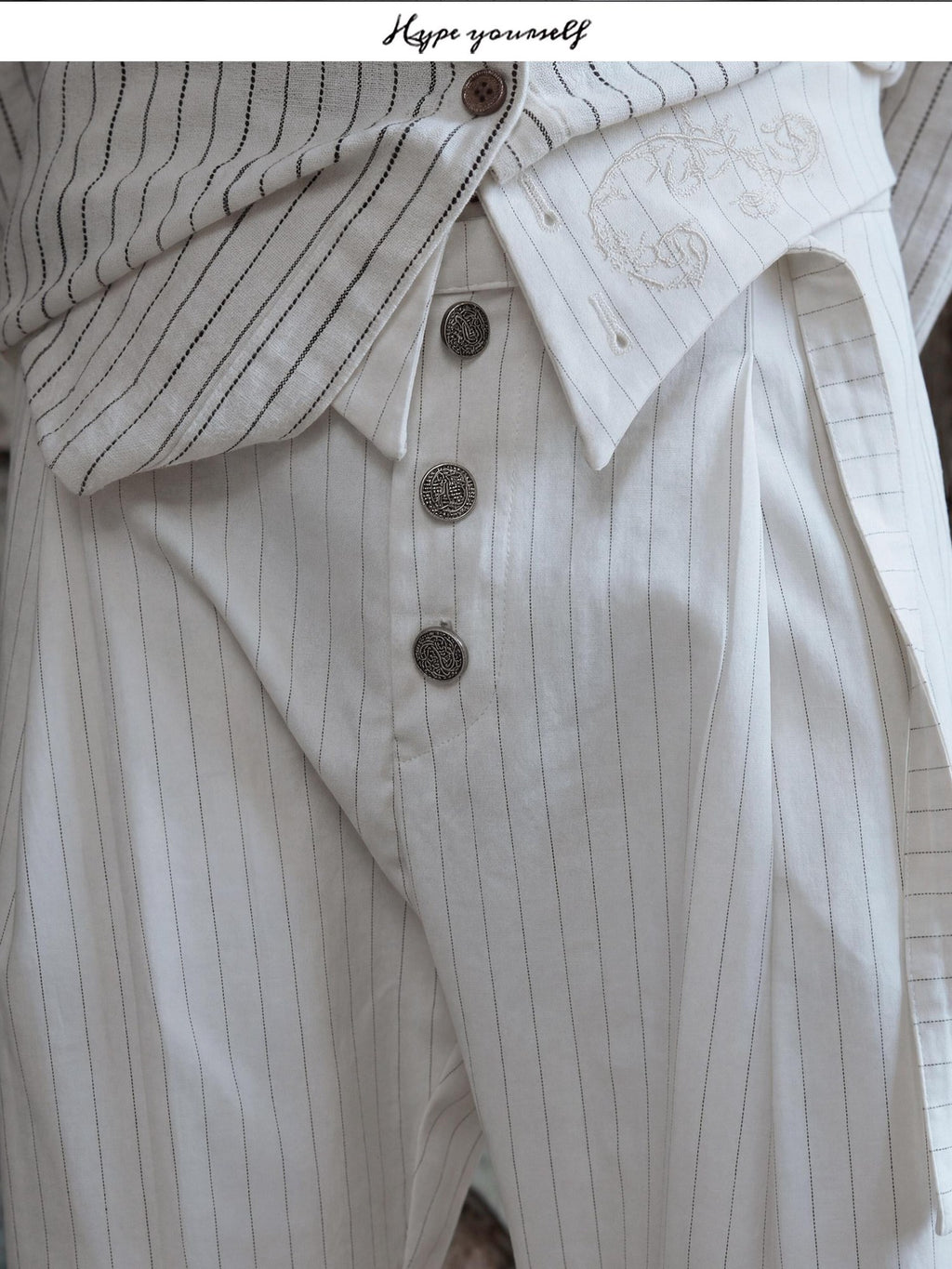Hypeyourself High Waist Embroidered Pleated Urban Casual Business Loose Striped Flared Pants