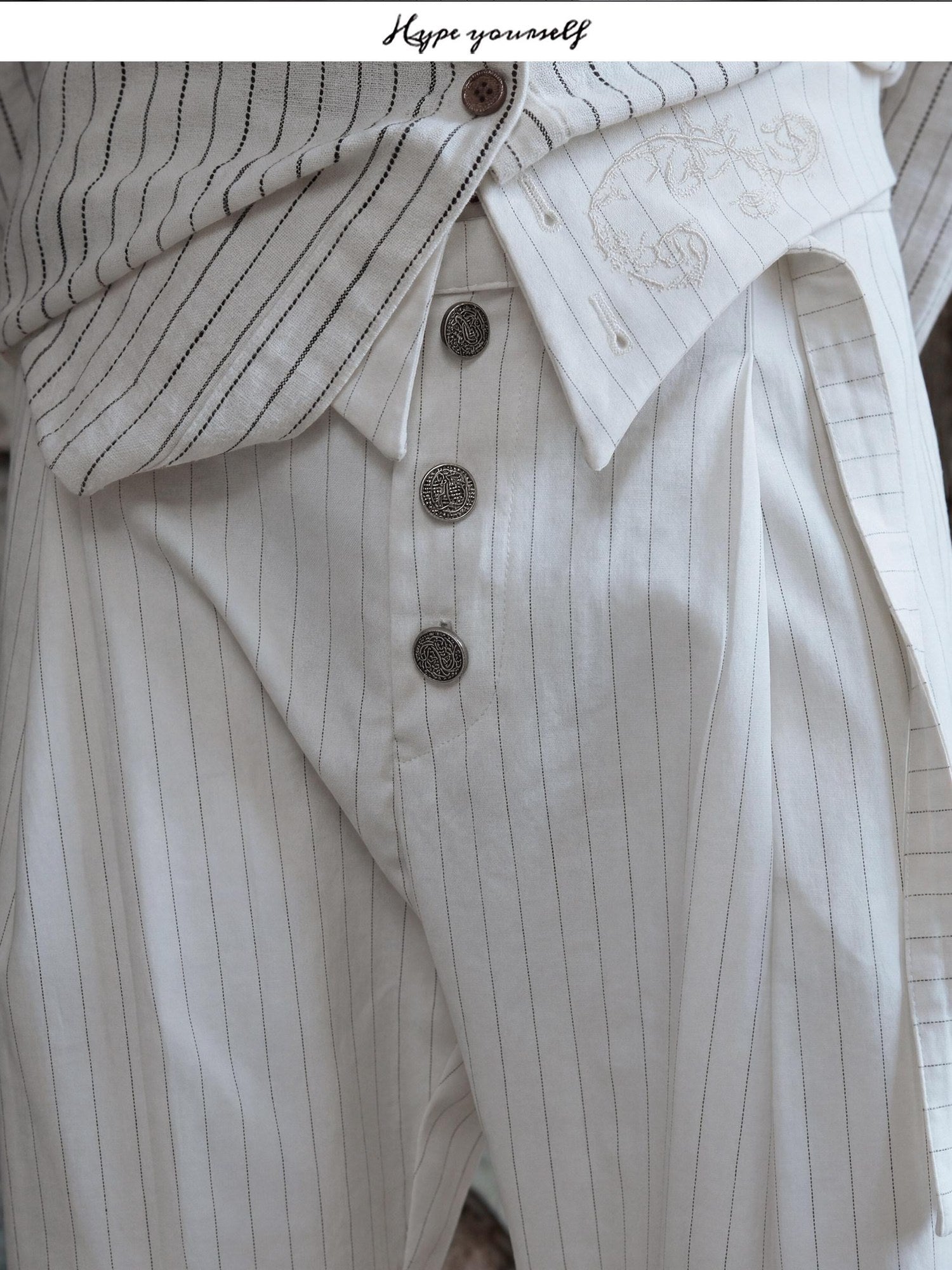 Hypeyourself High Waist Embroidered Pleated Urban Casual Business Loose Striped Flared Pants