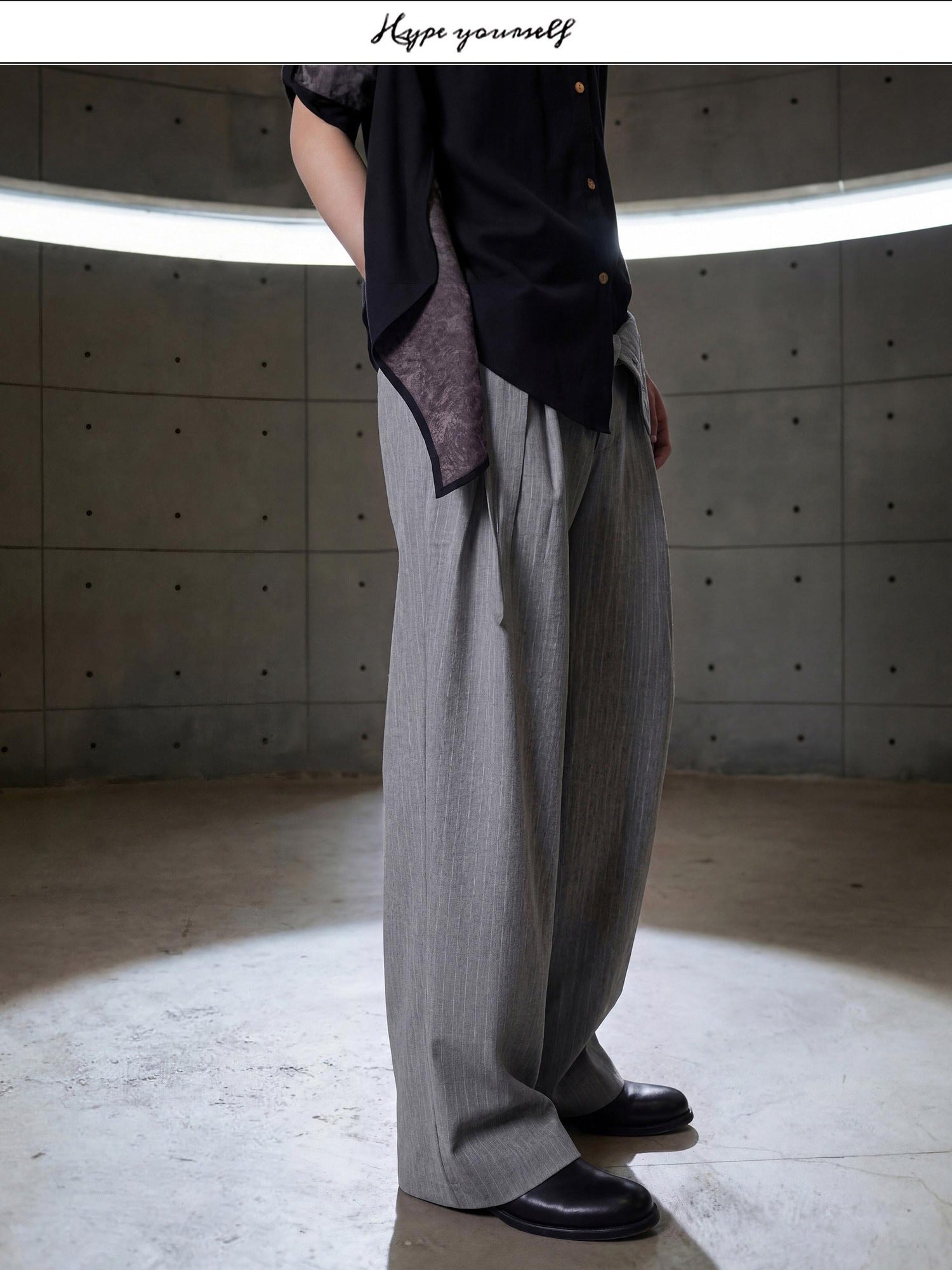 Hypeyourself High Waist Embroidered Pleated Urban Casual Business Loose Striped Flared Pants