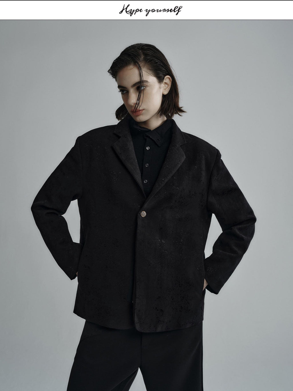 Hypeyourself Jacquard Linen Blend Stand Collar Short Urban Slim Fit Unisex Cropped Jackets