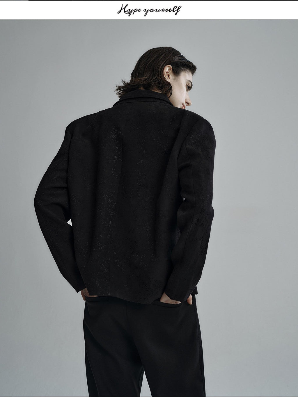 Hypeyourself Jacquard Linen Blend Stand Collar Short Urban Slim Fit Unisex Cropped Jackets