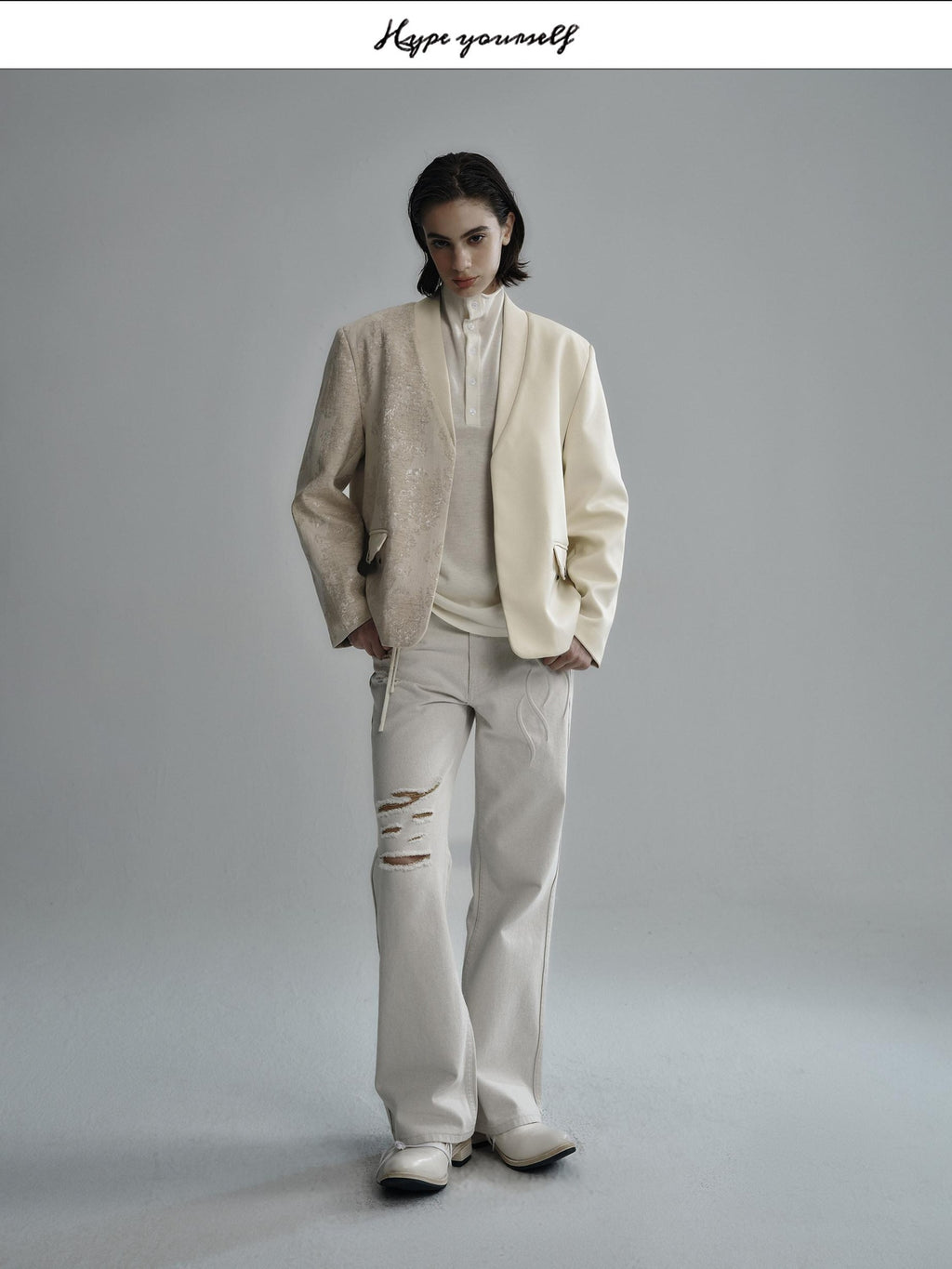 Hypeyourself Lightweight Patchwork Loose Fit V-neck Urban Unisex Viscose Linen Blazers
