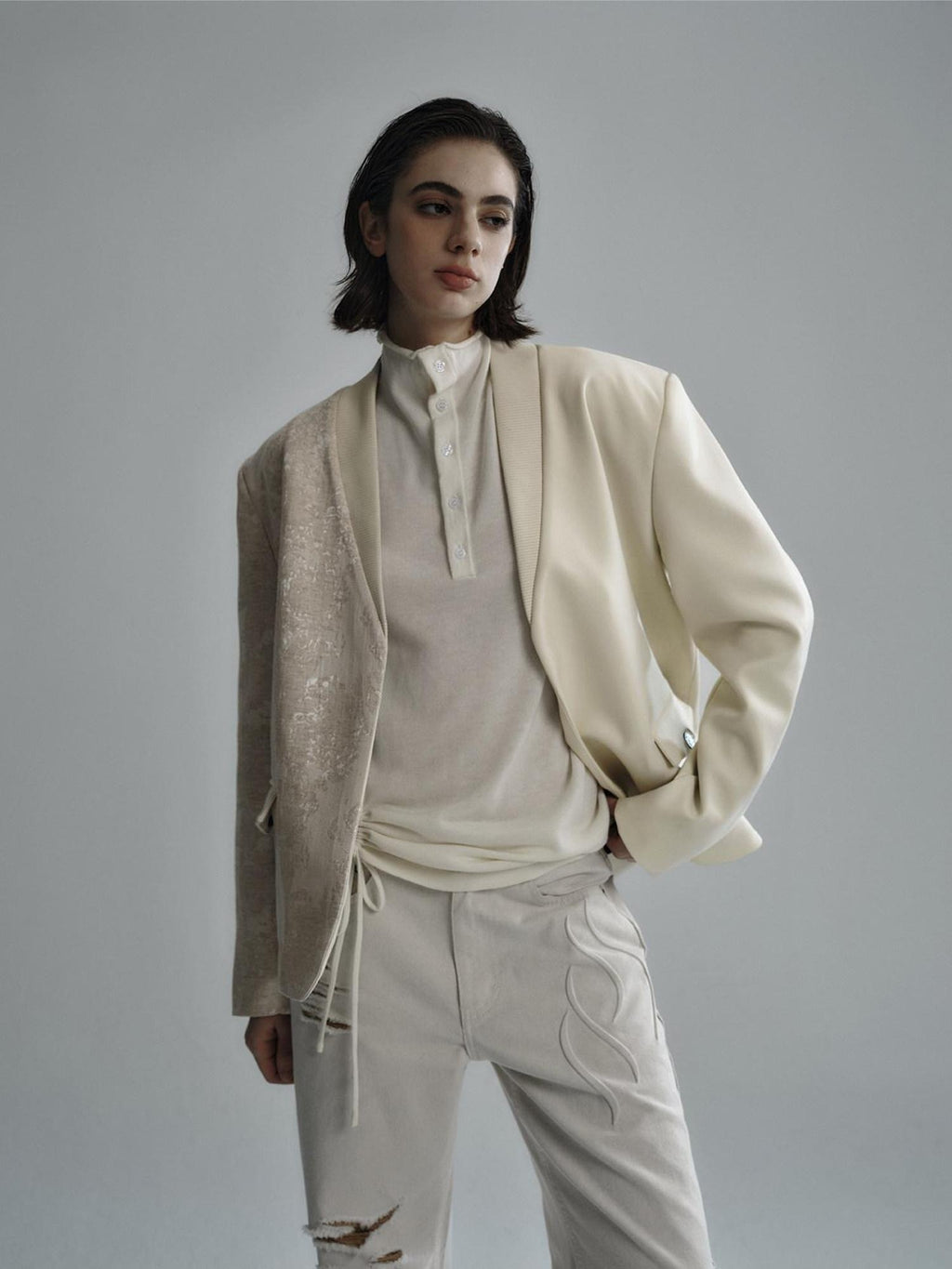 Hypeyourself Lightweight Patchwork Loose Fit V-neck Urban Unisex Viscose Linen Blazers