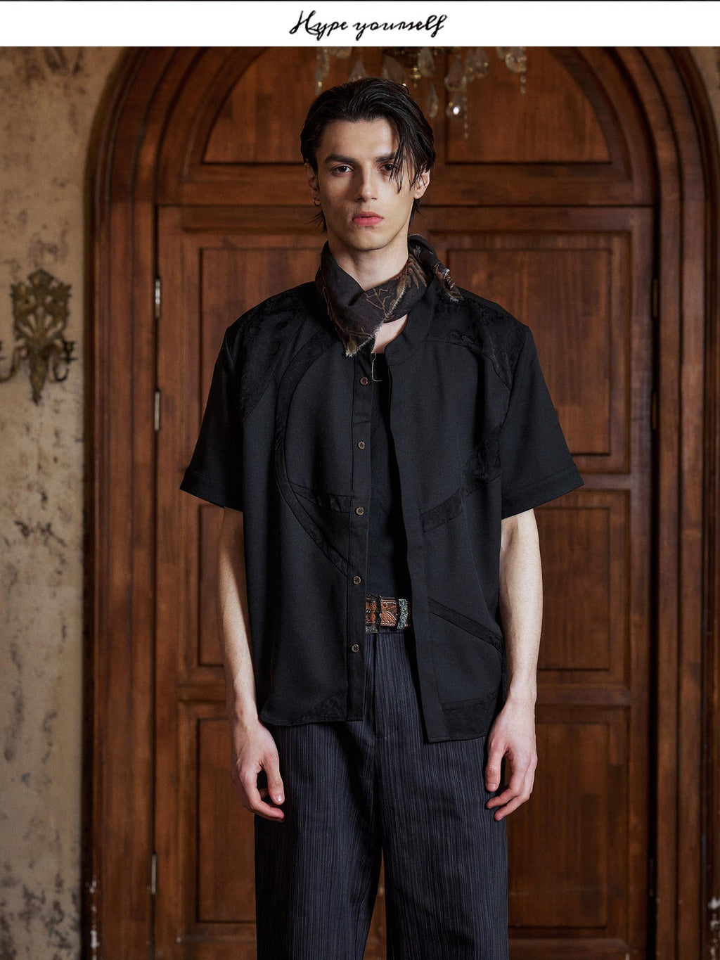 Hypeyourself Lightweight Patchwork Mandarin Collar Unisex Floral Short Sleeve Linen Shirts