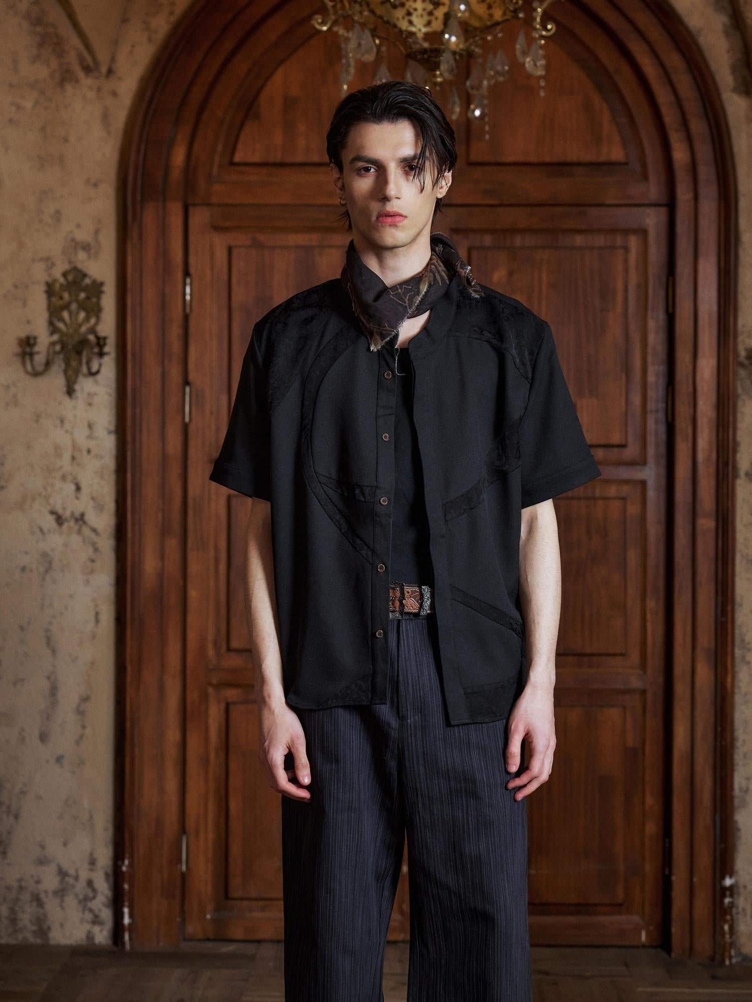 Hypeyourself Lightweight Patchwork Vintage Stand Collar Unisex Short Sleeve Floral Shirts