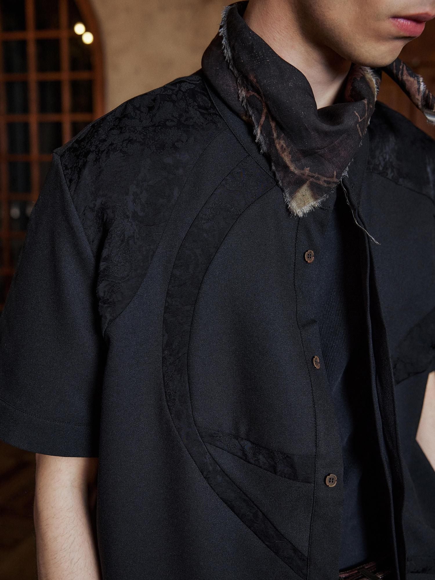 Hypeyourself Lightweight Patchwork Vintage Stand Collar Unisex Short Sleeve Floral Shirts