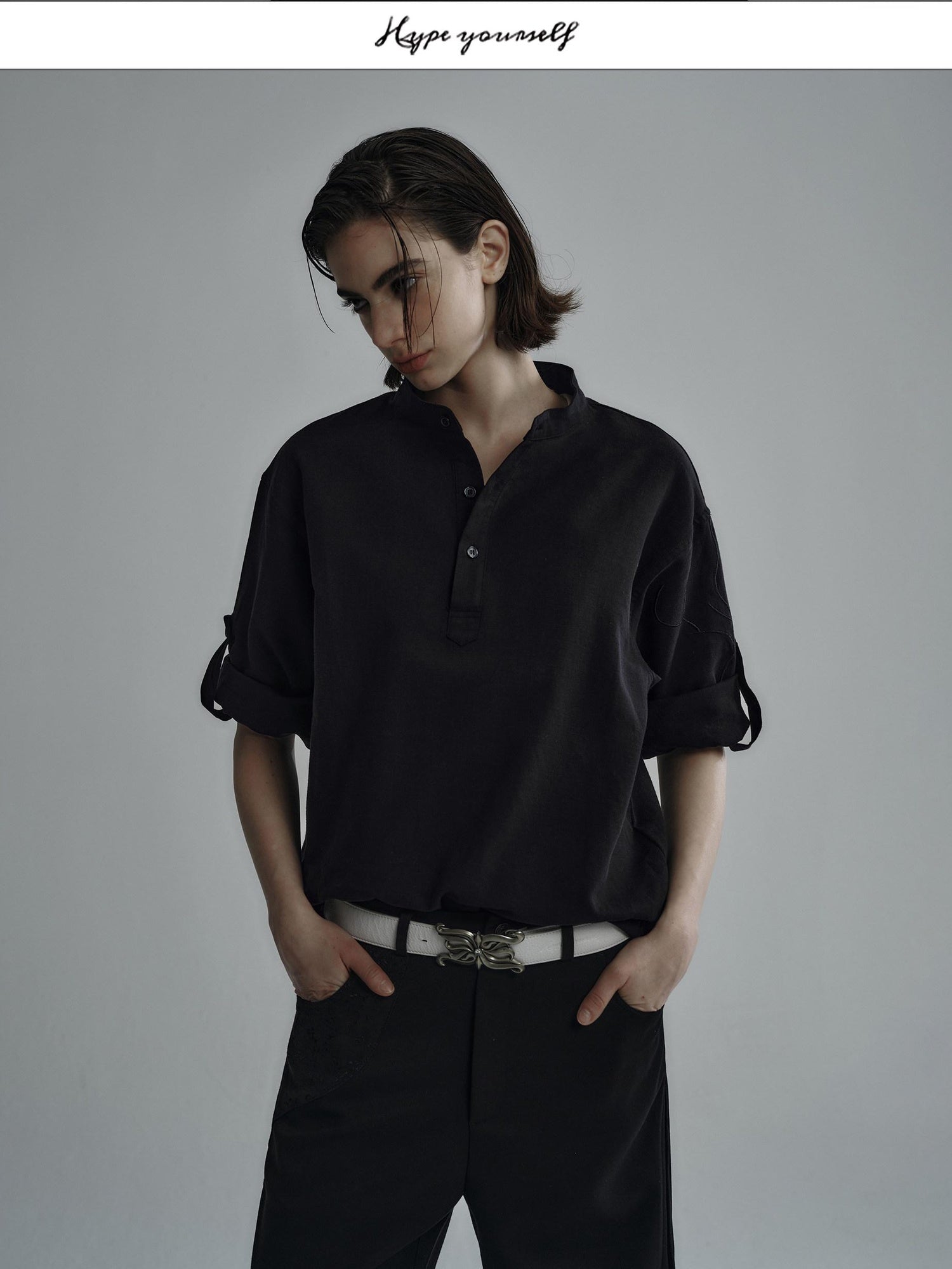 Hypeyourself Lightweight Relaxed Half Open Collar Unisex Linen Blend Long Sleeve Shirts