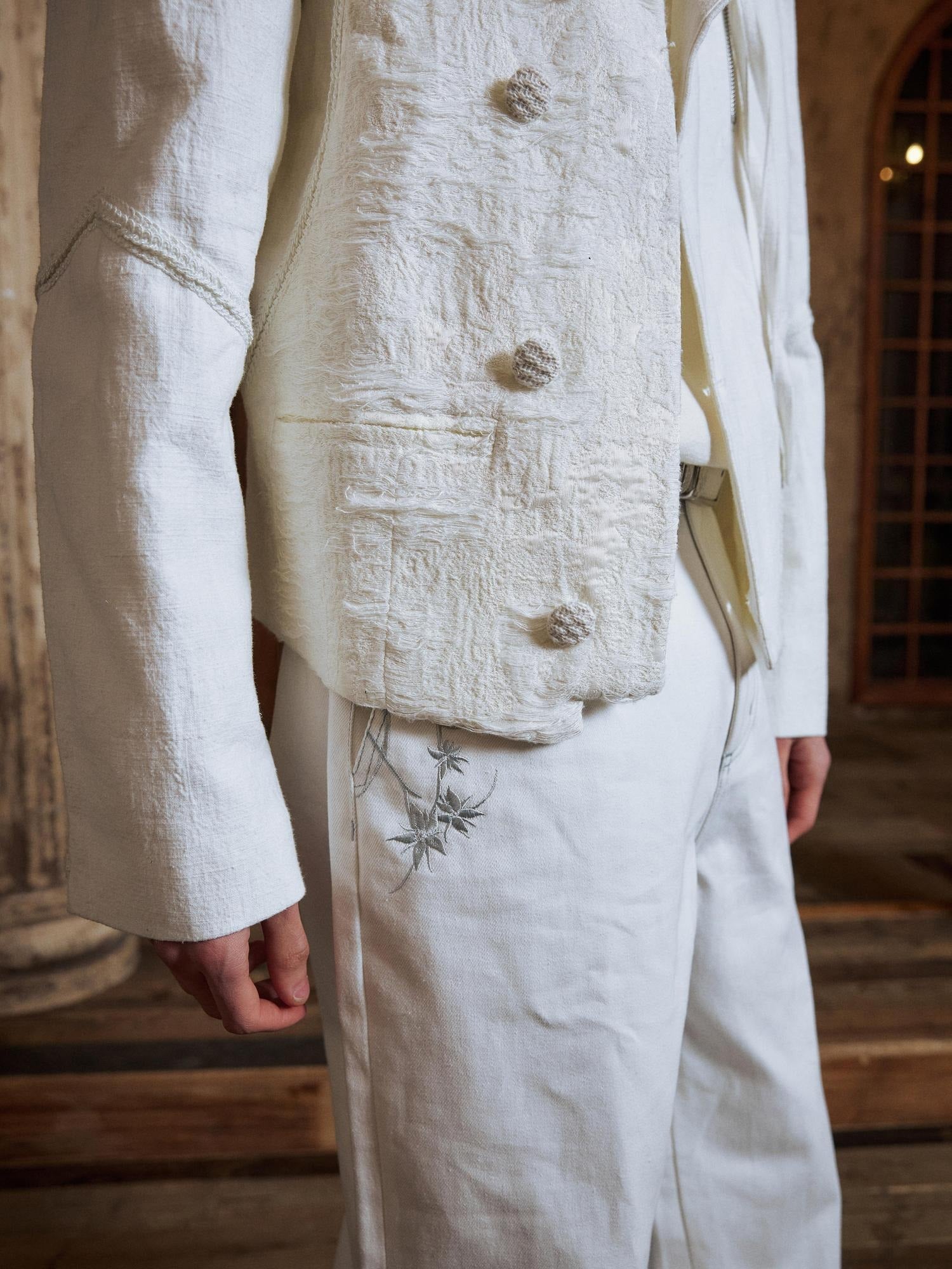 Hypeyourself Linen Blend Waist Cinch Vintage Patchwork Unisex Button Collar Cropped Jackets