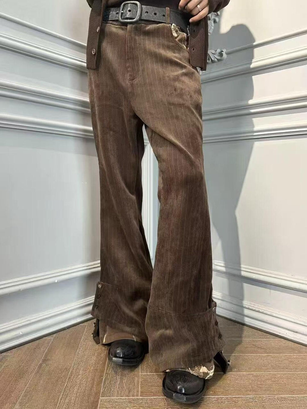 Hypeyourself Loose Fit Edgy Urban Casual Teen Solid Brown Wide Leg Flared Pants