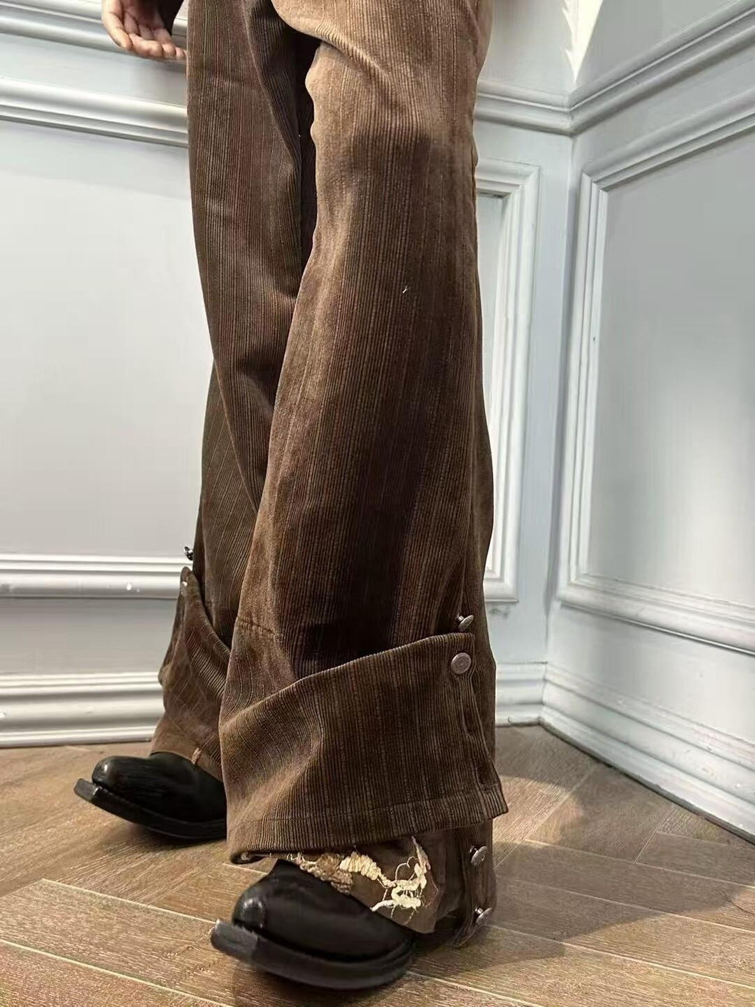 Hypeyourself Loose Fit Edgy Urban Casual Teen Solid Brown Wide Leg Flared Pants