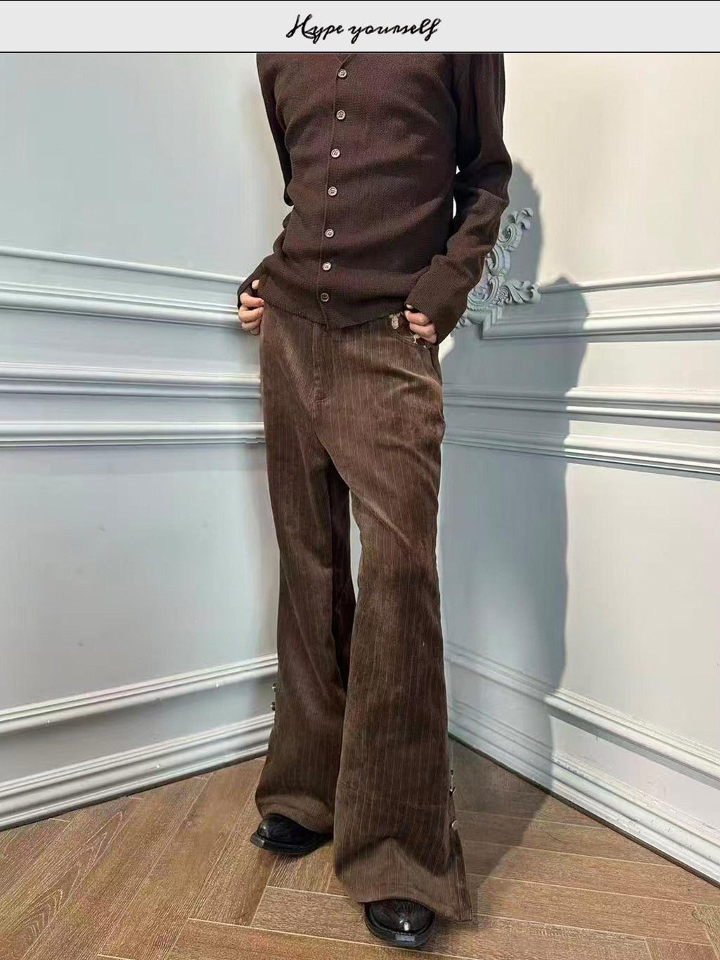 Hypeyourself Loose Fit Edgy Urban Casual Teen Solid Brown Wide Leg Flared Pants