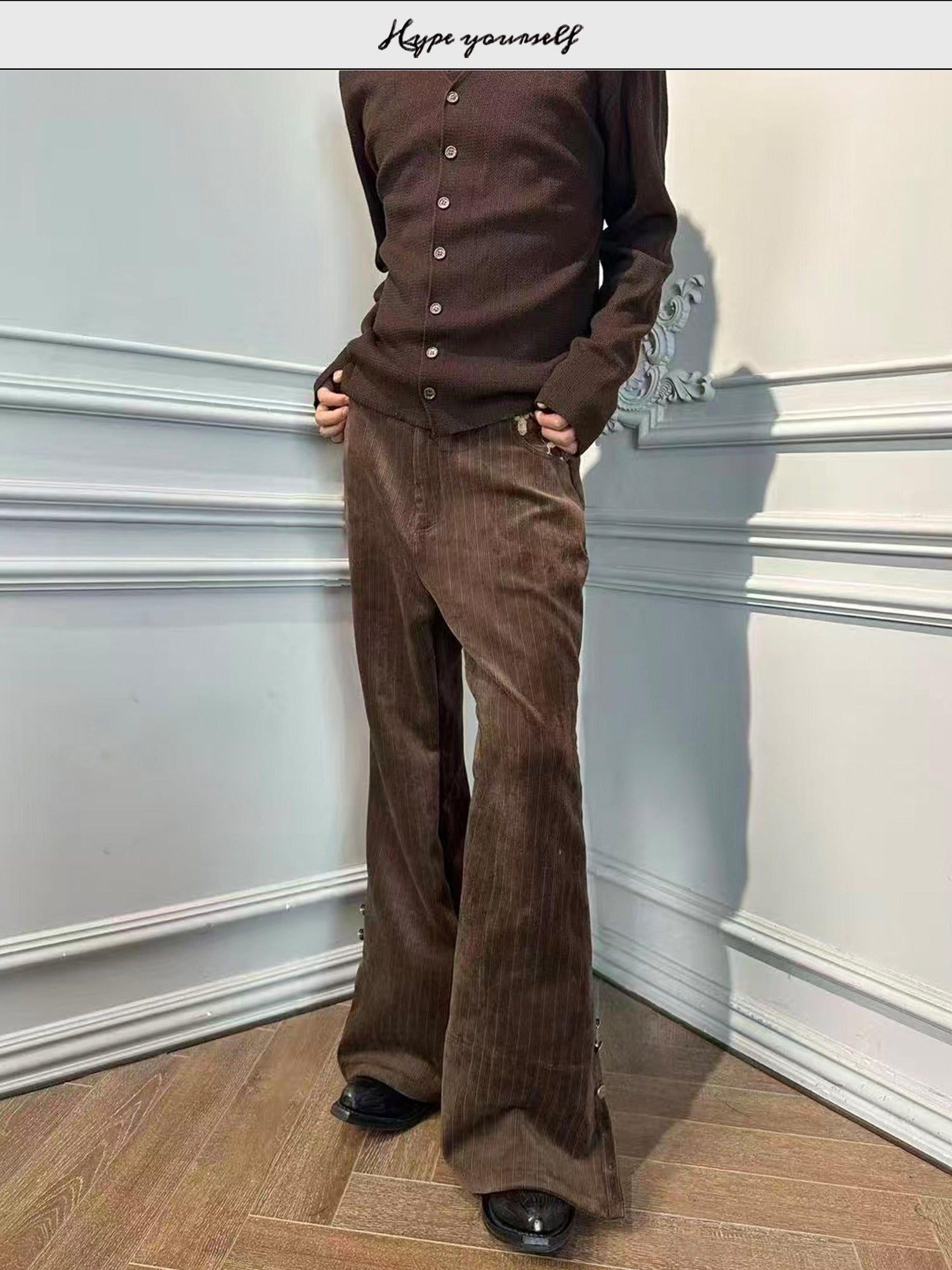 Hypeyourself Loose Fit Edgy Urban Casual Teen Solid Brown Wide Leg Flared Pants
