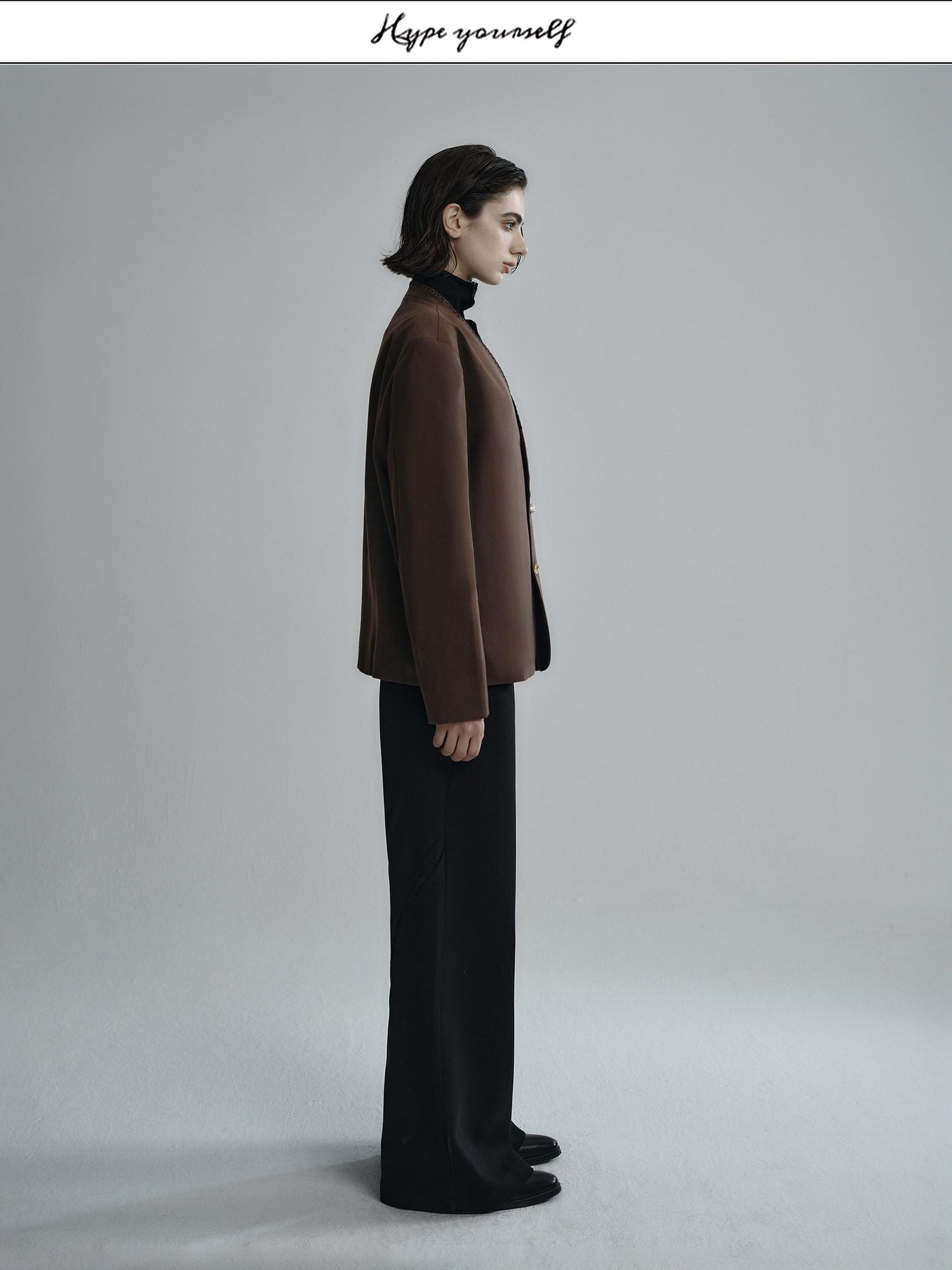 Hypeyourself Minimalist Stretch Wool Blend Stand Collar Short Length Unisex Casual Blazers