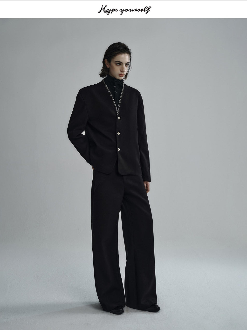 Hypeyourself Minimalist Stretch Wool Blend Stand Collar Short Length Unisex Casual Blazers