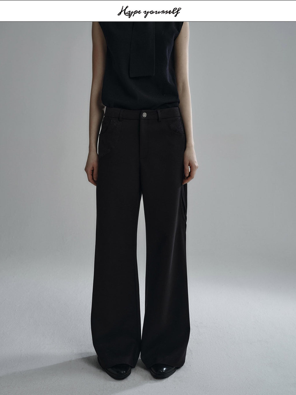 Hypeyourself Obsidian Black Loose Fit Cool Urban Casual Youth Solid Wide Leg Flared Pants