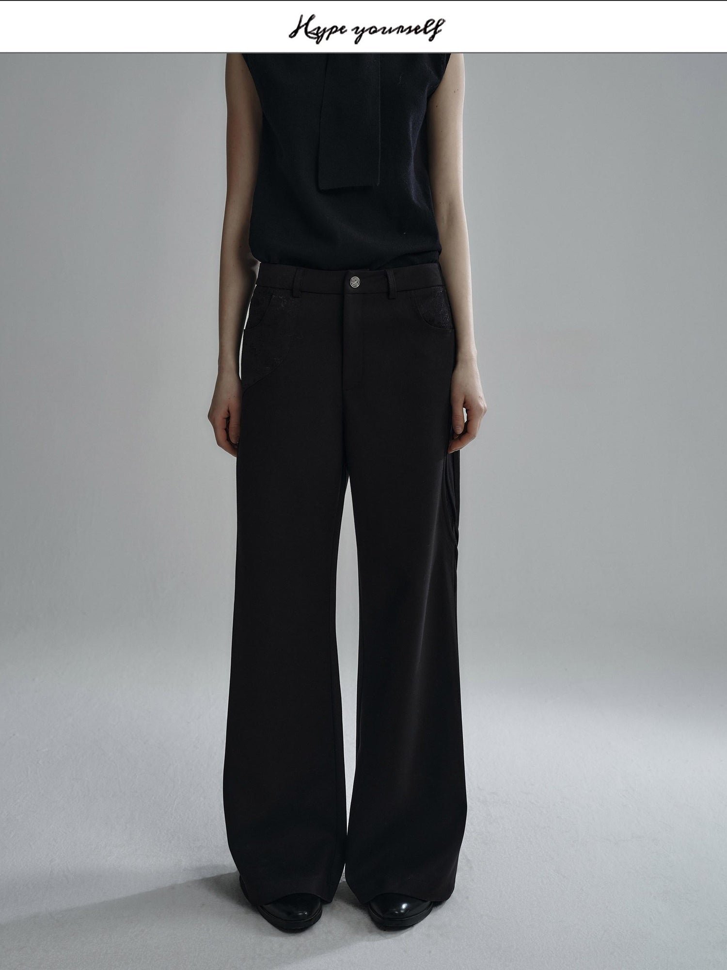 Hypeyourself Obsidian Black Loose Fit Cool Urban Casual Youth Solid Wide Leg Flared Pants