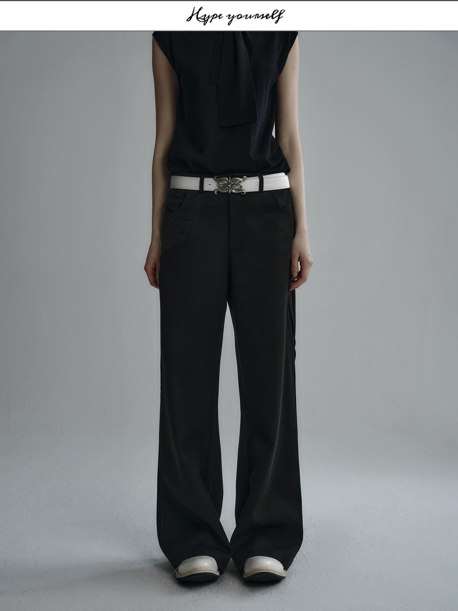 Hypeyourself Obsidian Black Loose Fit Cool Urban Casual Youth Solid Wide Leg Flared Pants