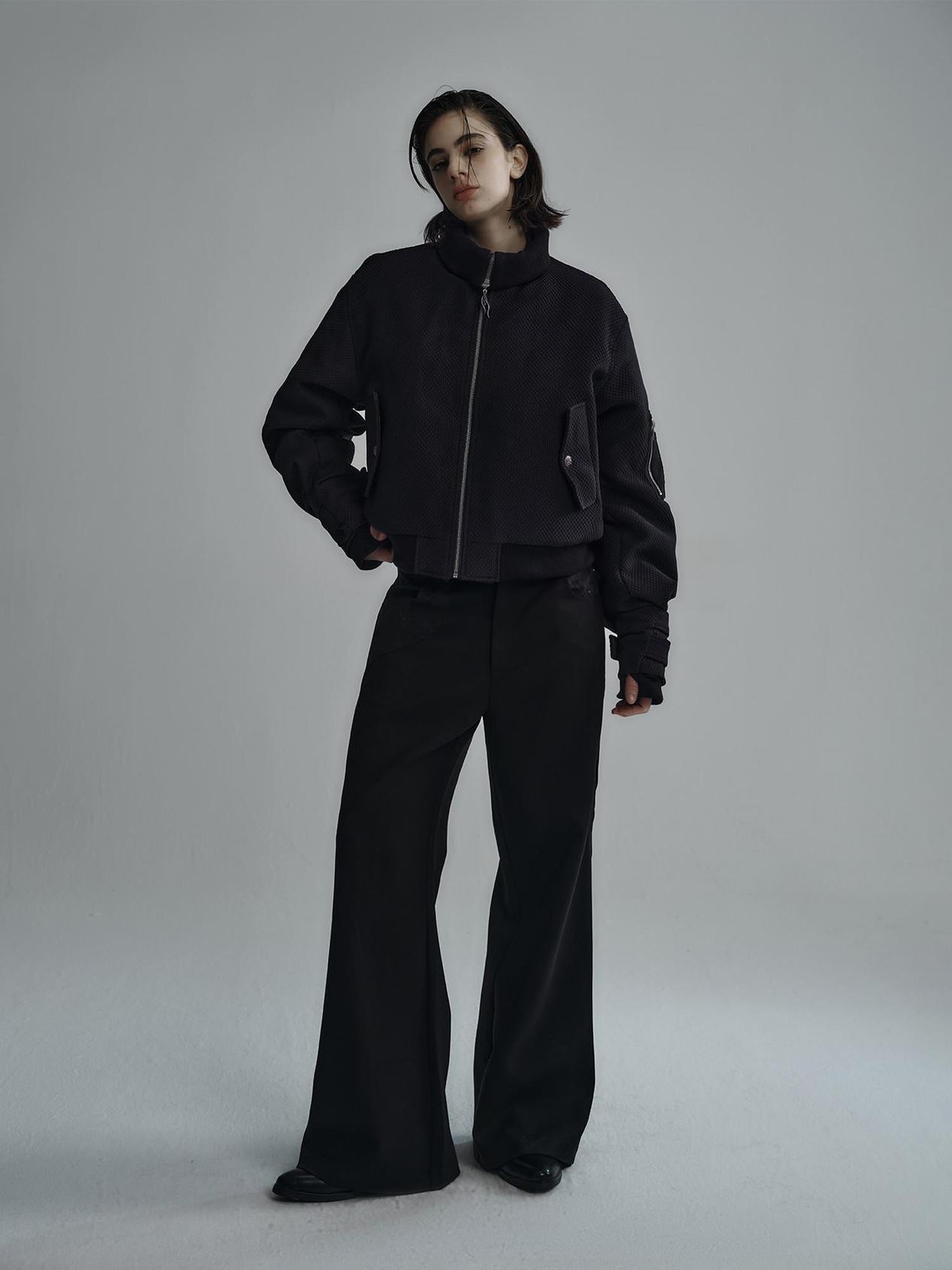 Hypeyourself Padded Boxy Stand Collar Zip Unisex Short Black Minimal Puffer Jackets