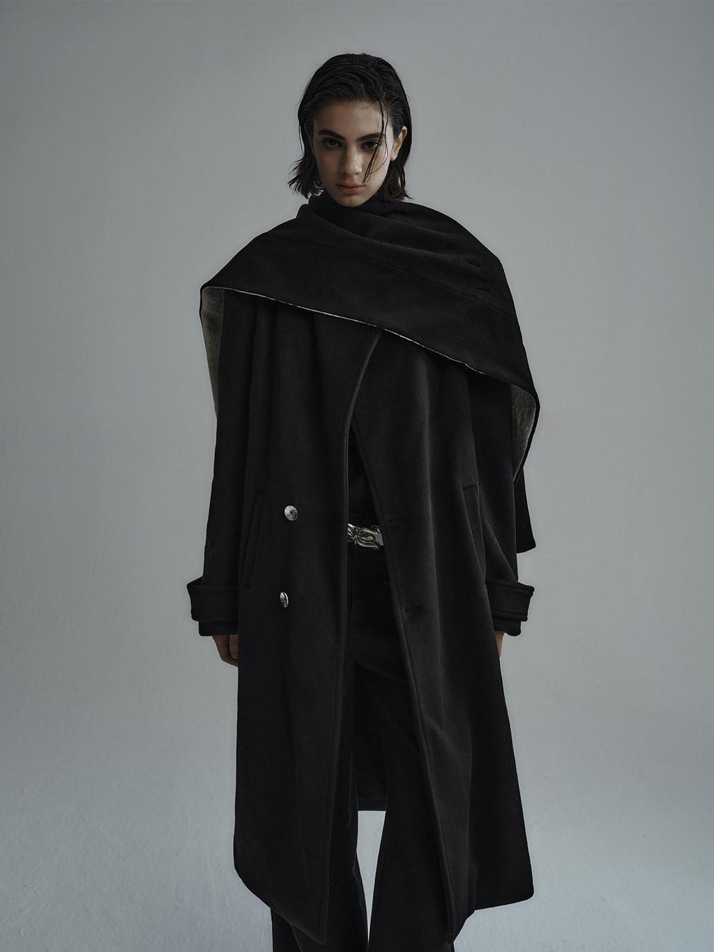 Hypeyourself Premium Cozy Collarless Midlength Single Breasted Youth Black Wool Coats